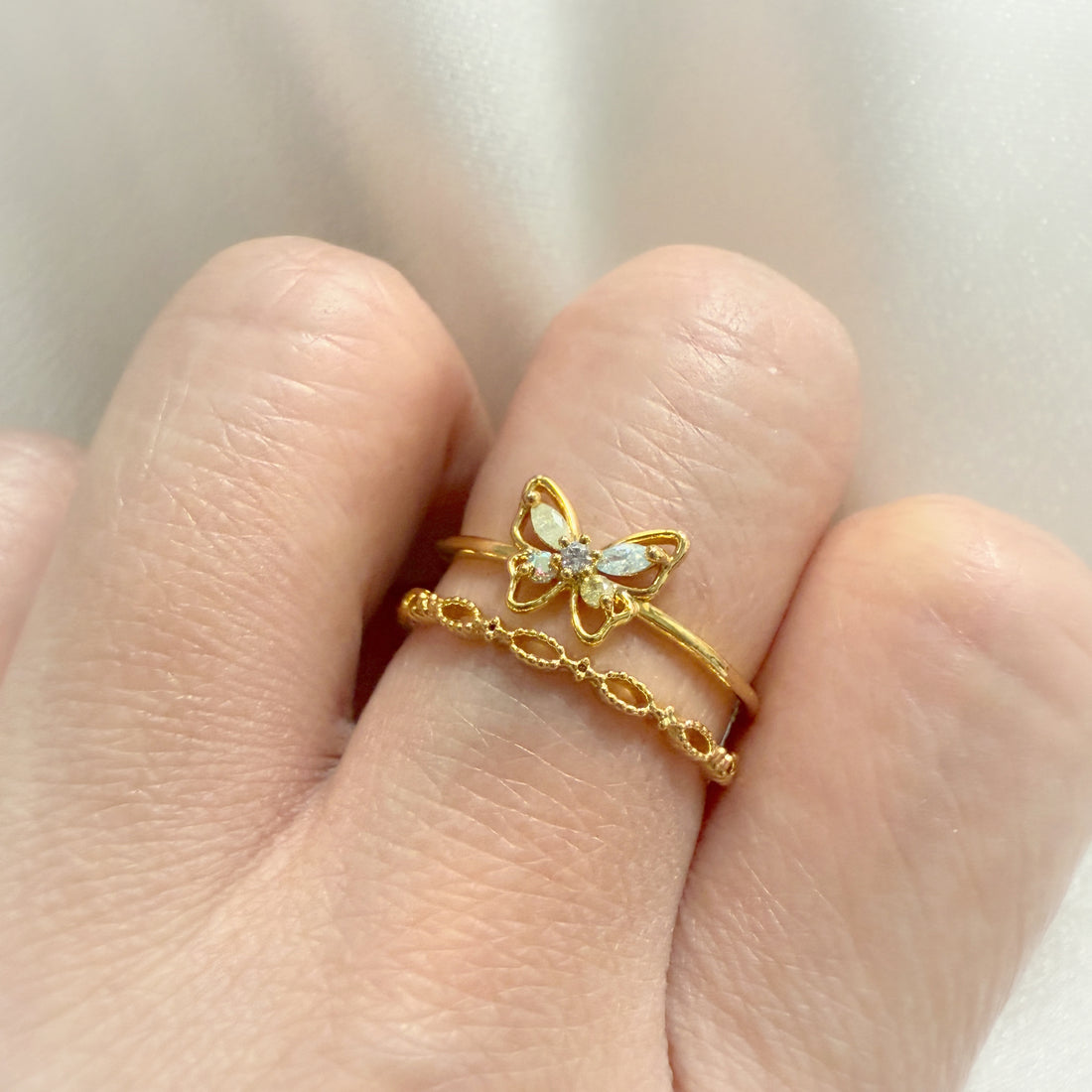 Dancing Butterfly Gold Double Band Open Ring - Sisilia Jewels