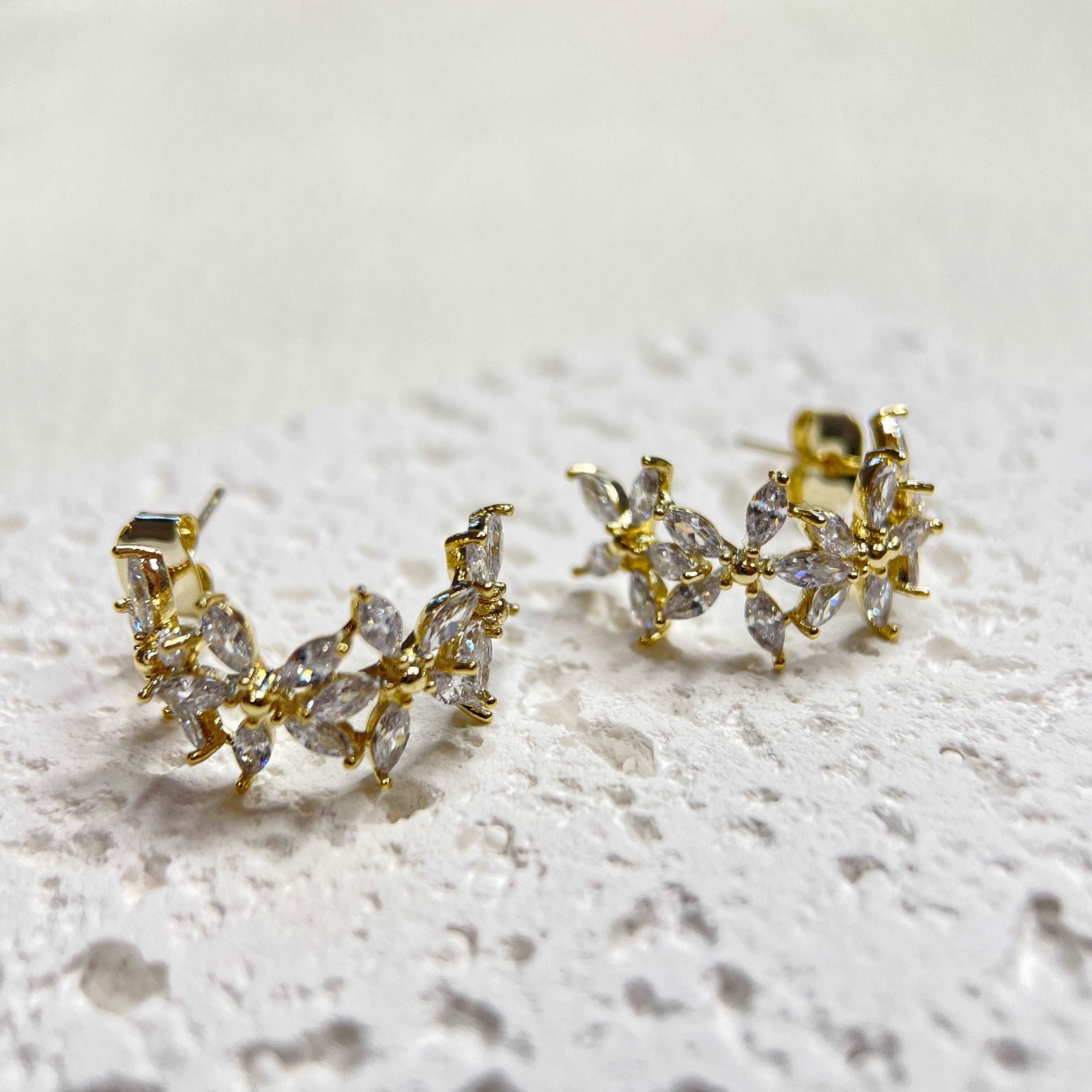 Pair of cute and elegant gold hoop earrings for women and girls, crafted with sparkle bling cubic zirconia in wildflower design which are hypoallergenic to prevent ear allergies, ideal gift for her - Sisilia Jewels
