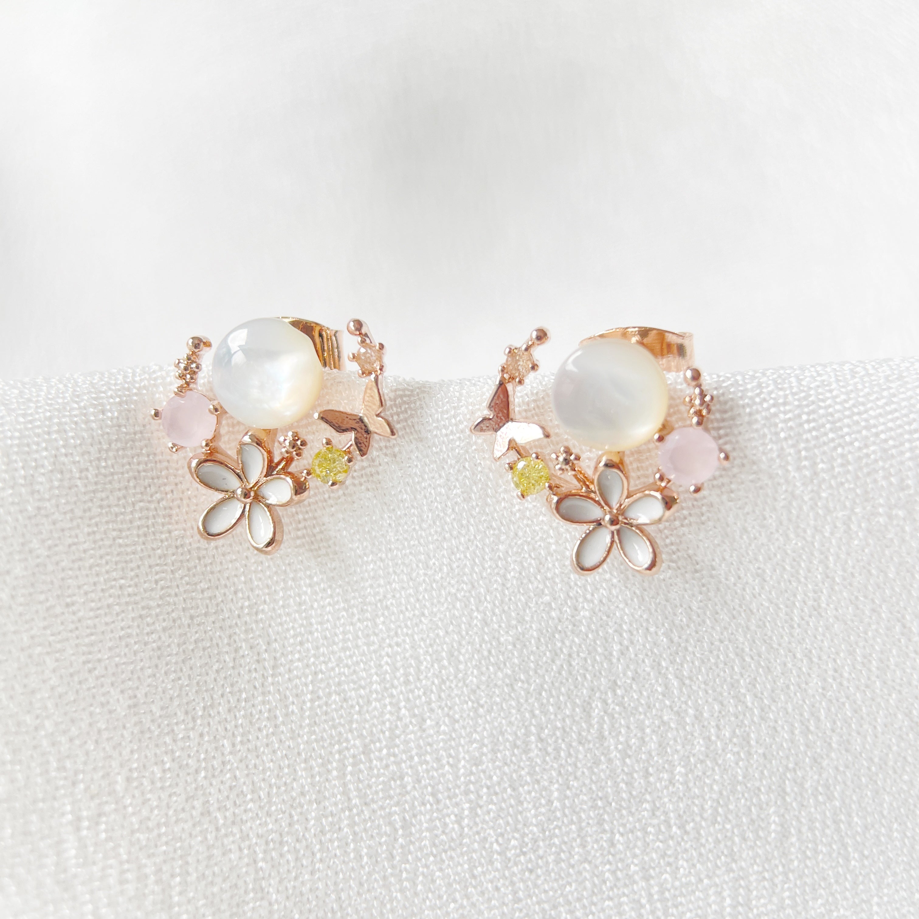 Adjustable Gold Ring & Flower Earring Studs Set - Sisilia Jewels