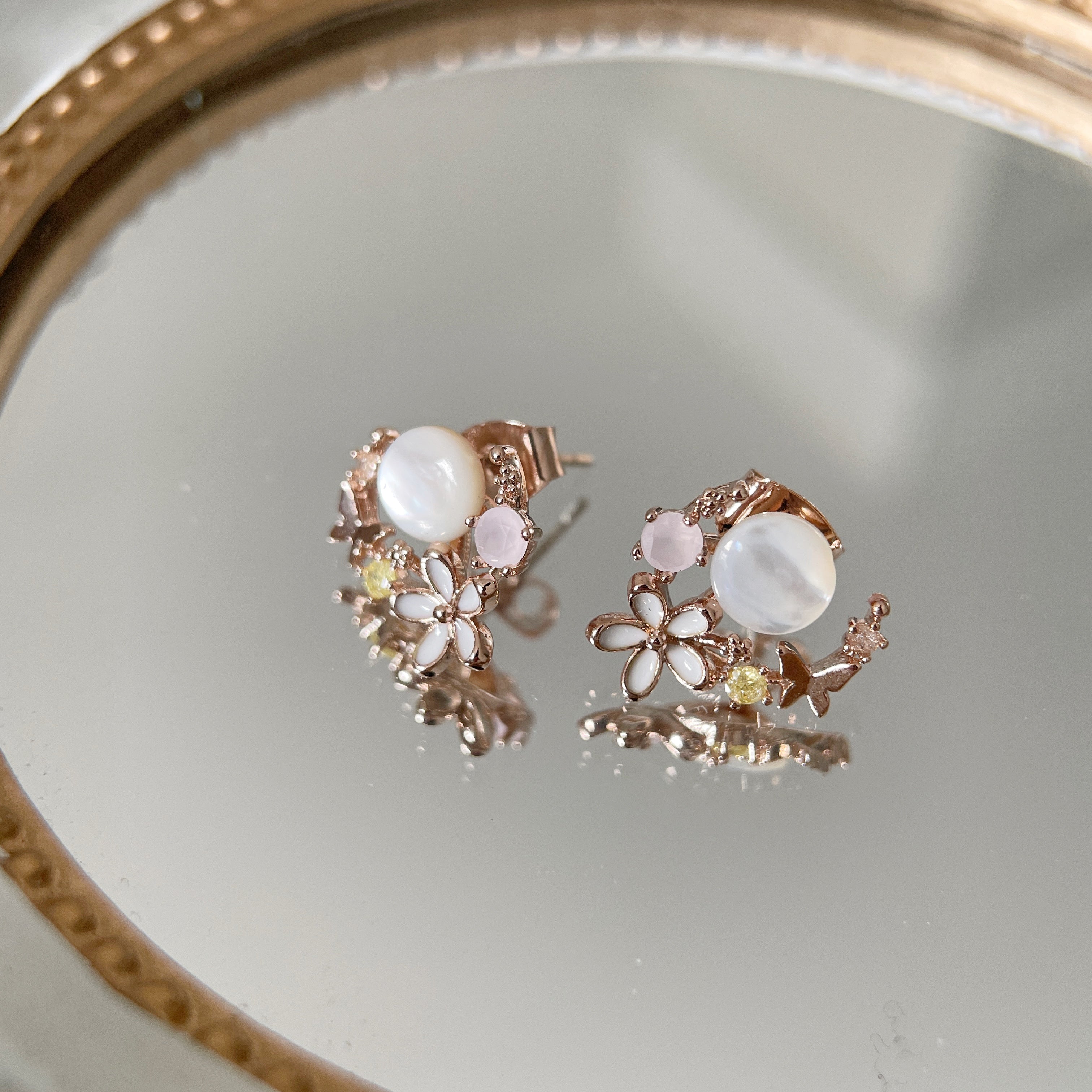 Adjustable Gold Ring & Flower Earring Studs Set - Sisilia Jewels