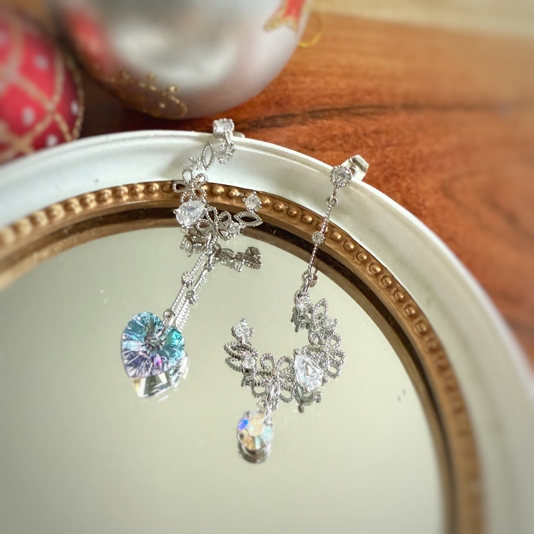 Asymmetrical Swarovski Flower earring dangles - Sisilia Jewels