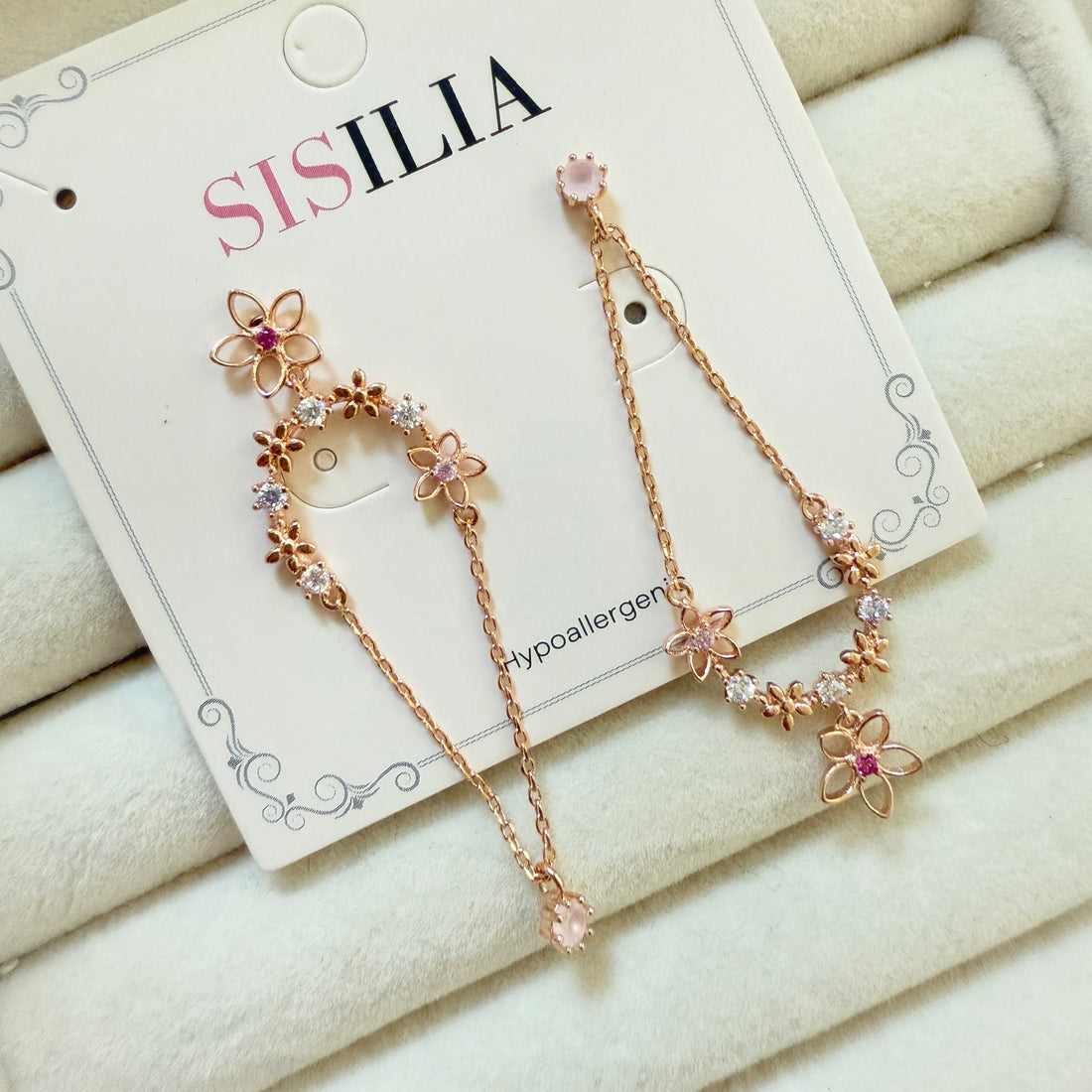 Rose Gold Asymmetrical Petal Dangles - Sisilia Jewels