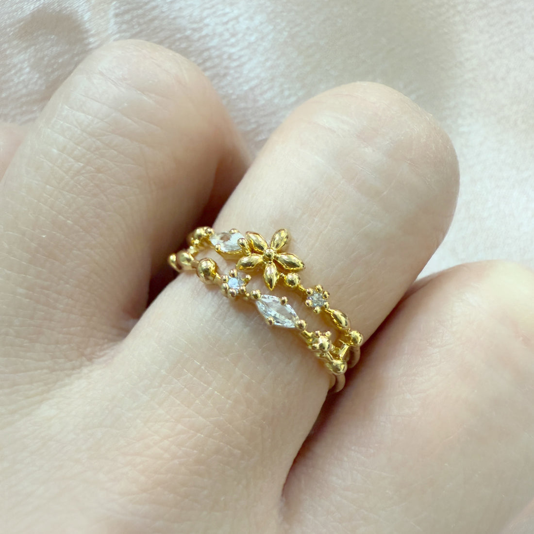 Gemstone Bloom Harmony Gold Double Band Adjustable Ring - Sisilia Jewels