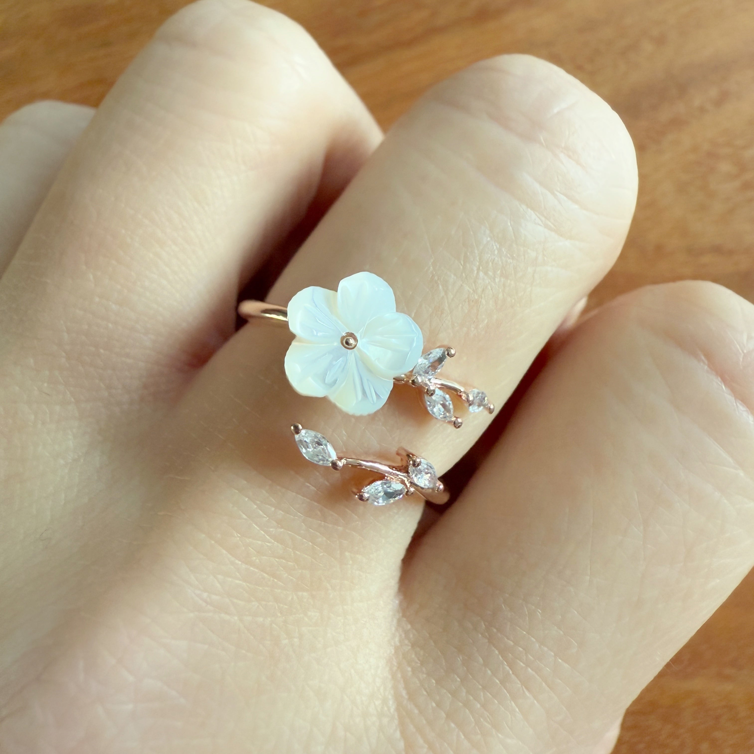 Magnolia Flower Rose Gold Adjustable Wrap Ring
