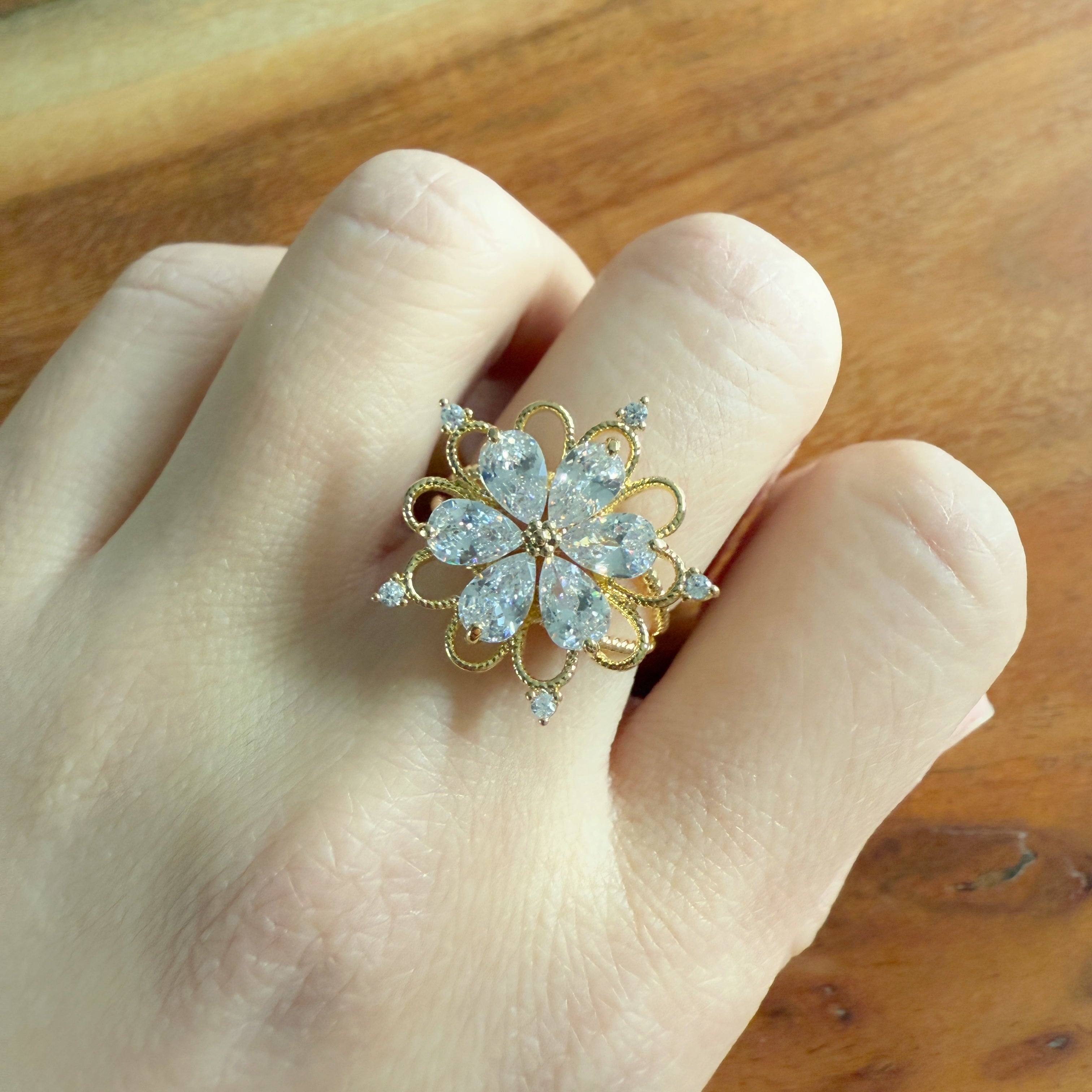 Lotus Flower Gold Adjustable Ring - Sisilia Jewels