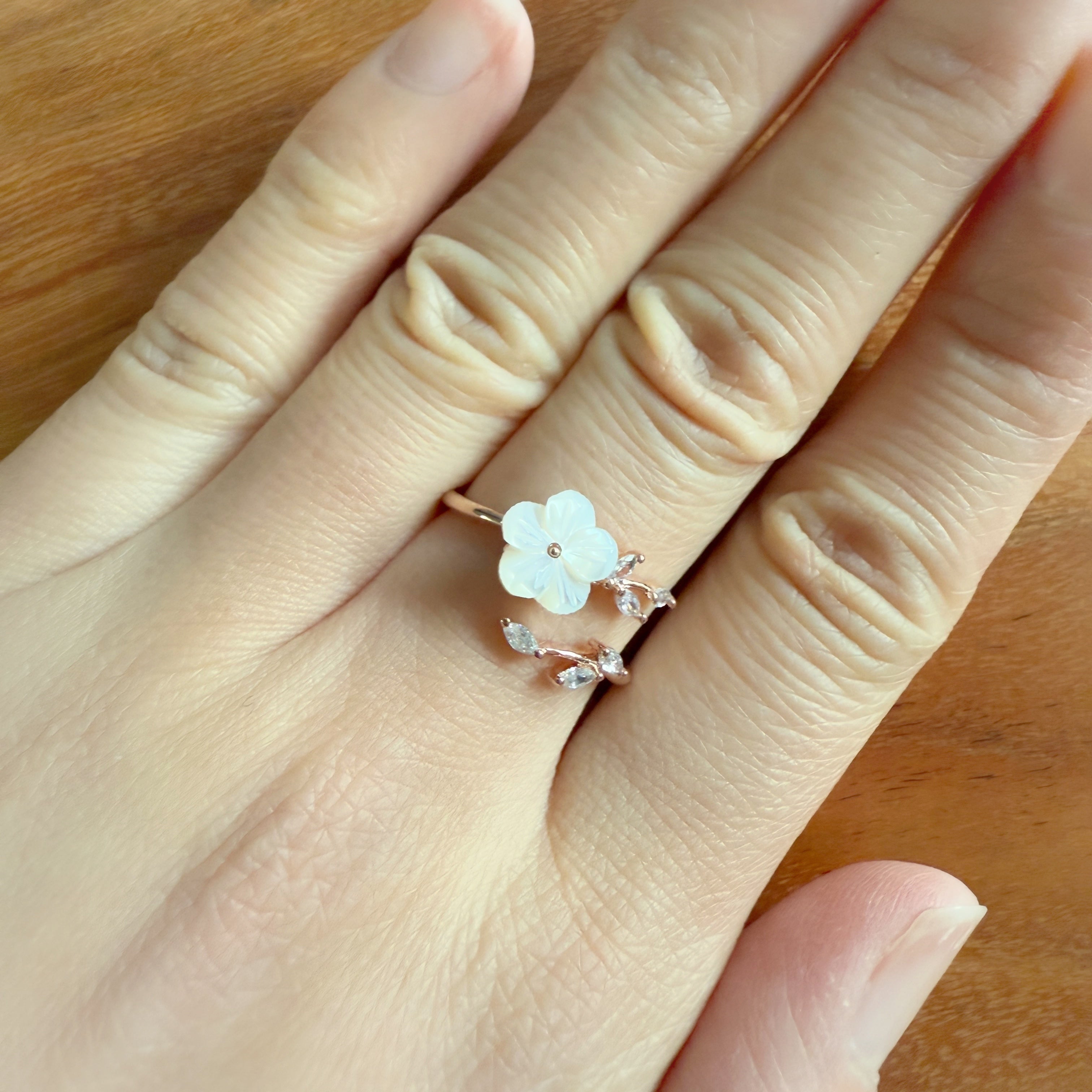 Magnolia Flower Rose Gold Adjustable Wrap Ring