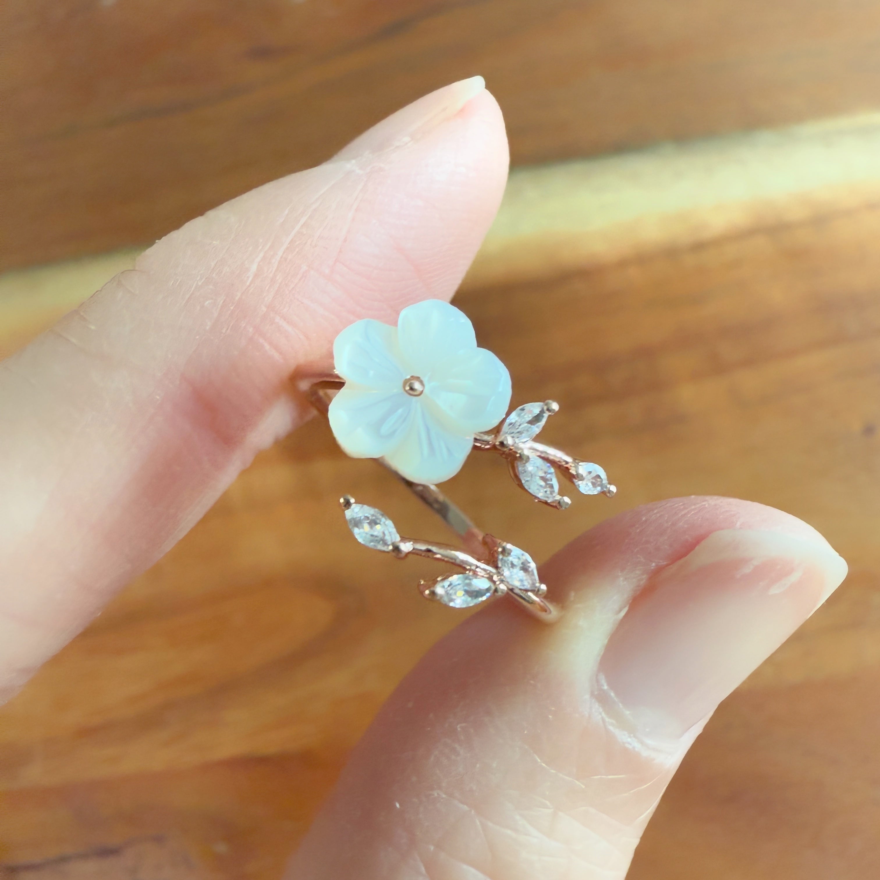 Magnolia Flower Rose Gold Adjustable Wrap Ring