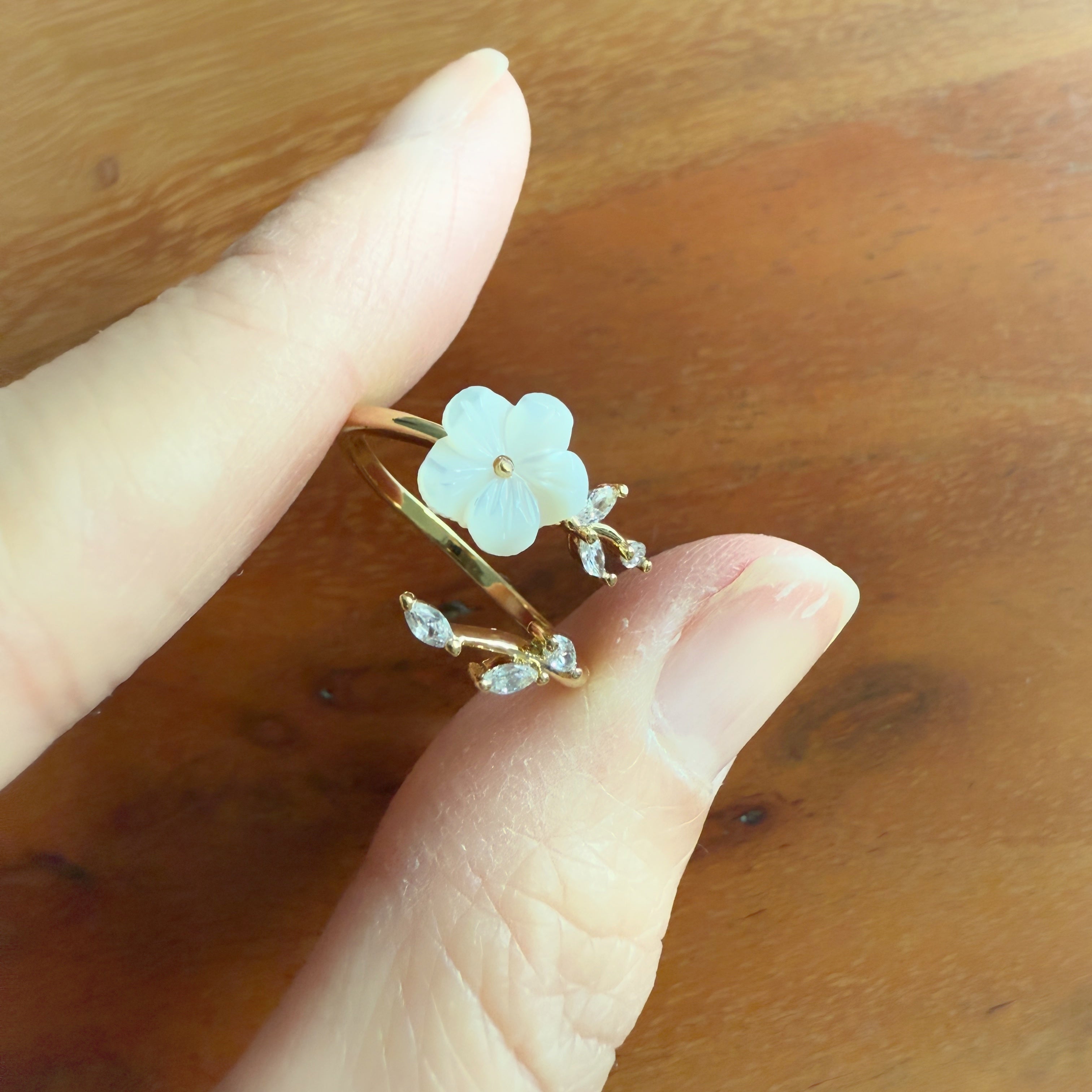 Magnolia Flower Gold Adjustable Wrap Ring - Sisilia Jewels