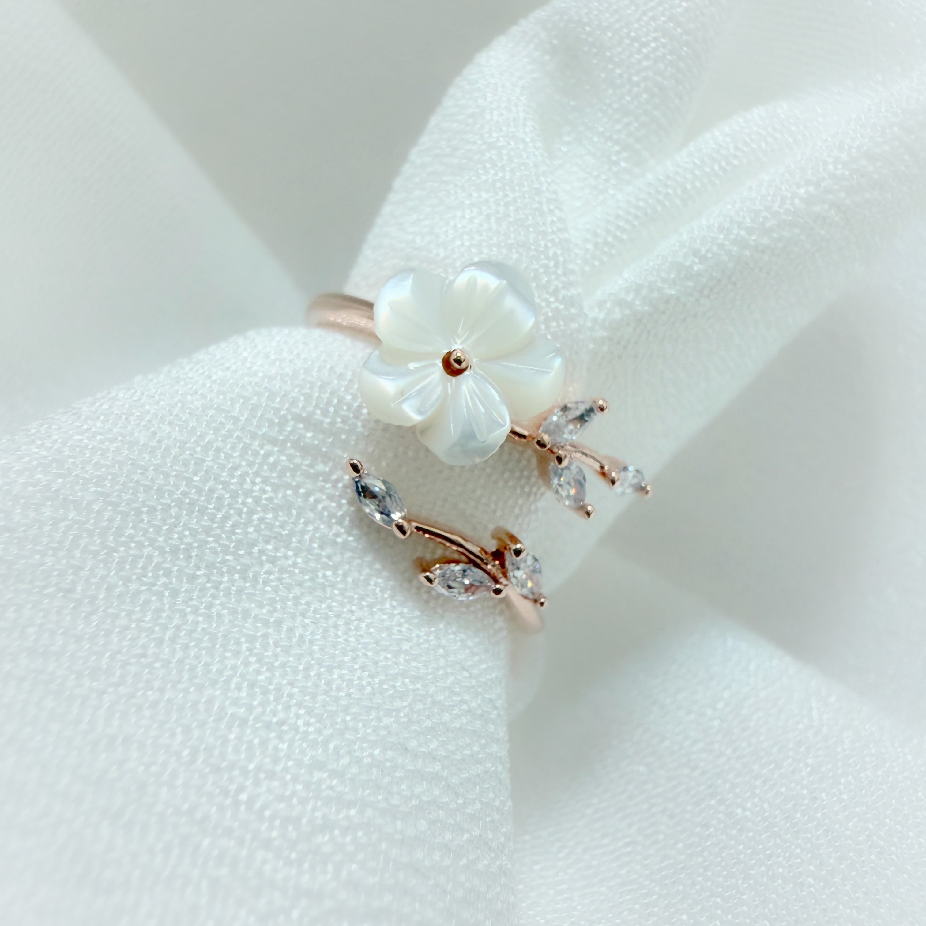Magnolia Flower Rose Gold Adjustable Wrap Ring