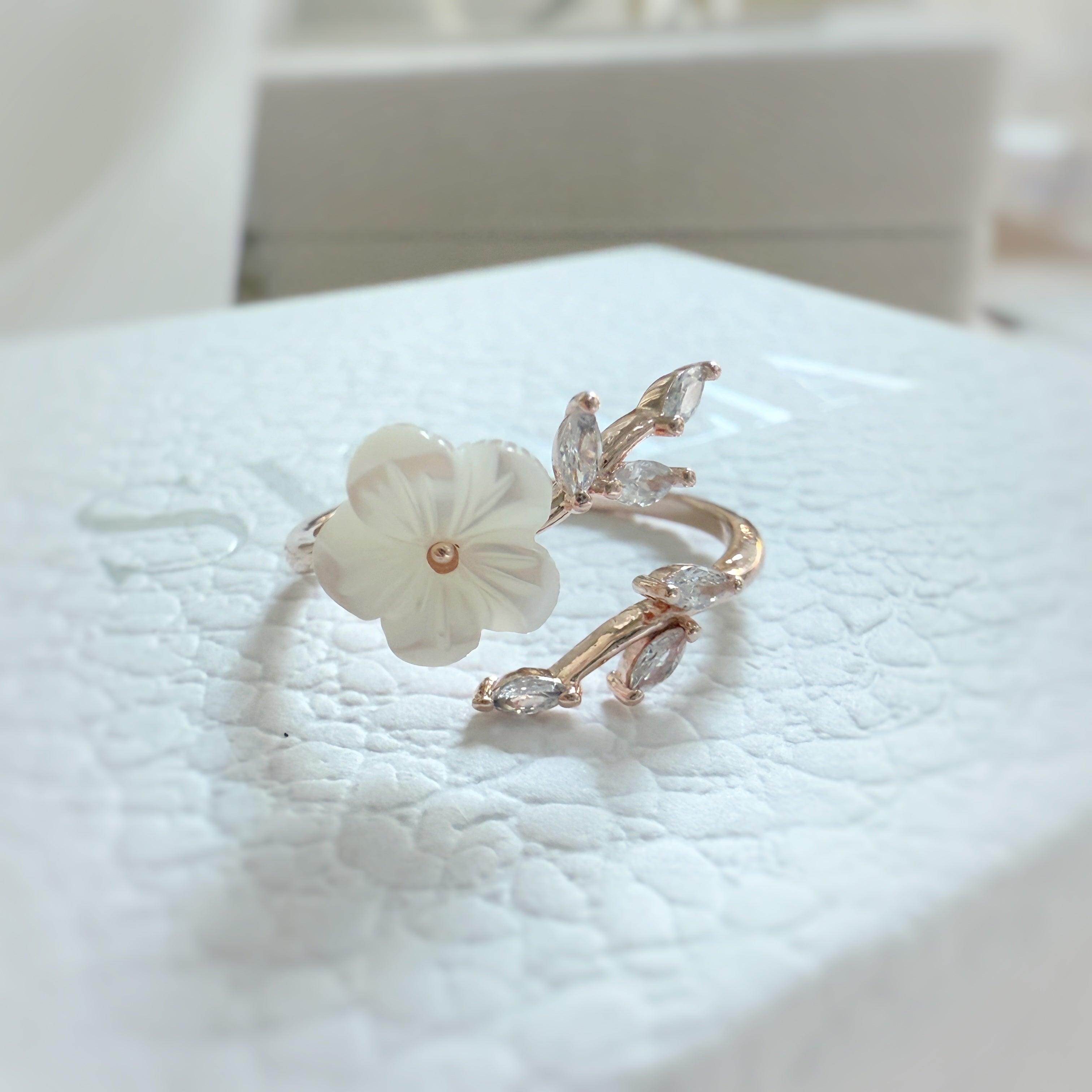 Magnolia Flower Rose Gold Adjustable Wrap Ring