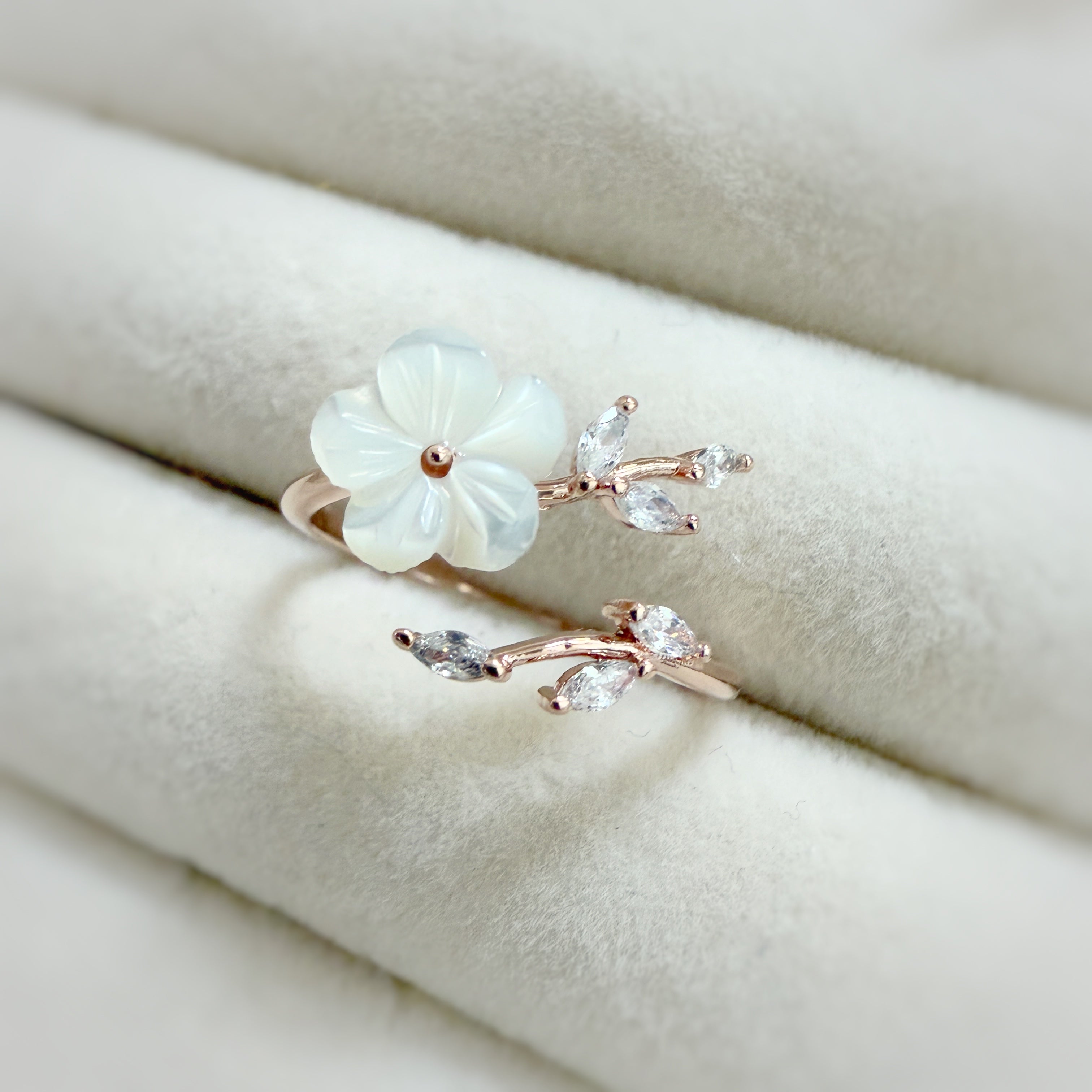 Magnolia Flower Rose Gold Adjustable Wrap Ring