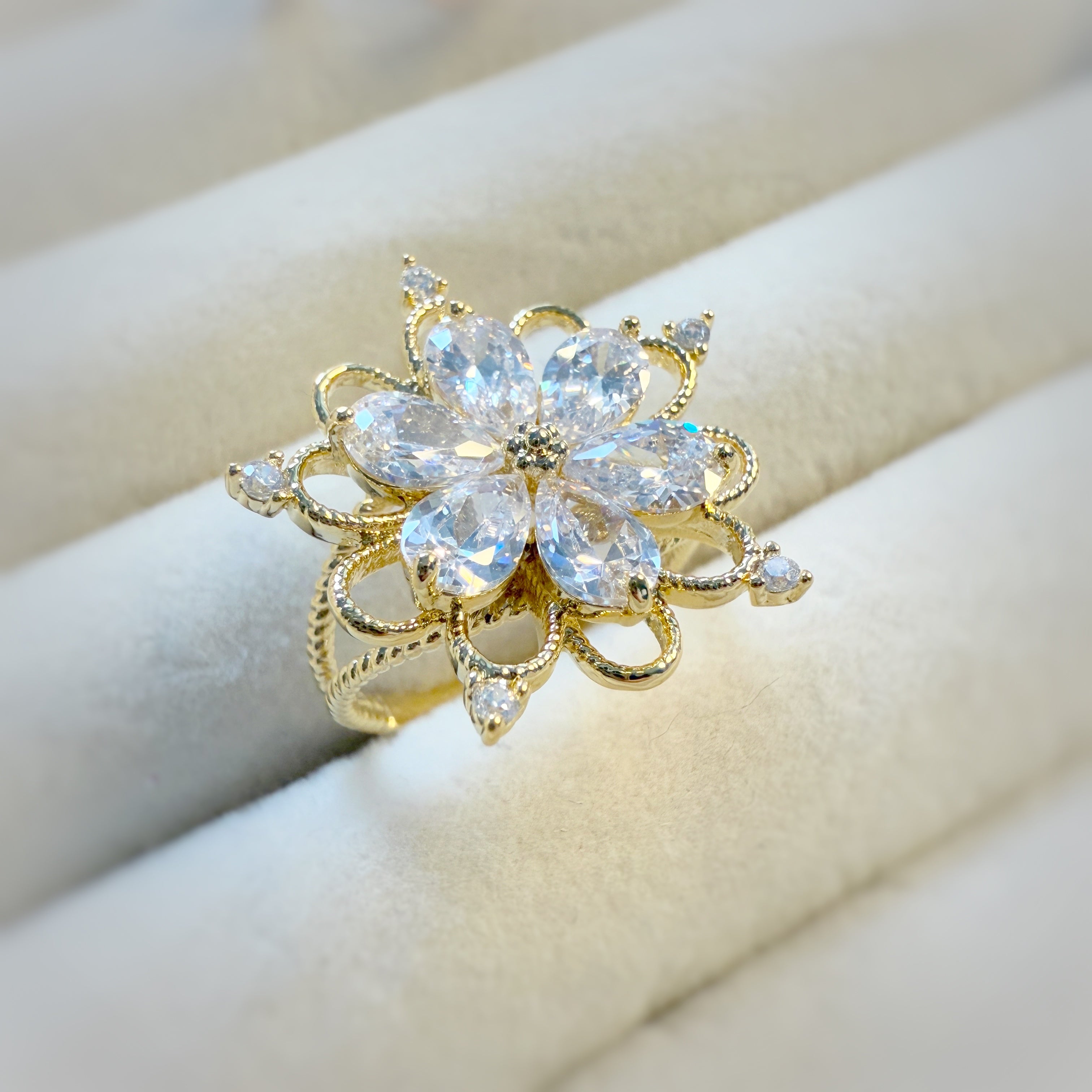 Lotus Flower Gold Adjustable Ring - Sisilia Jewels