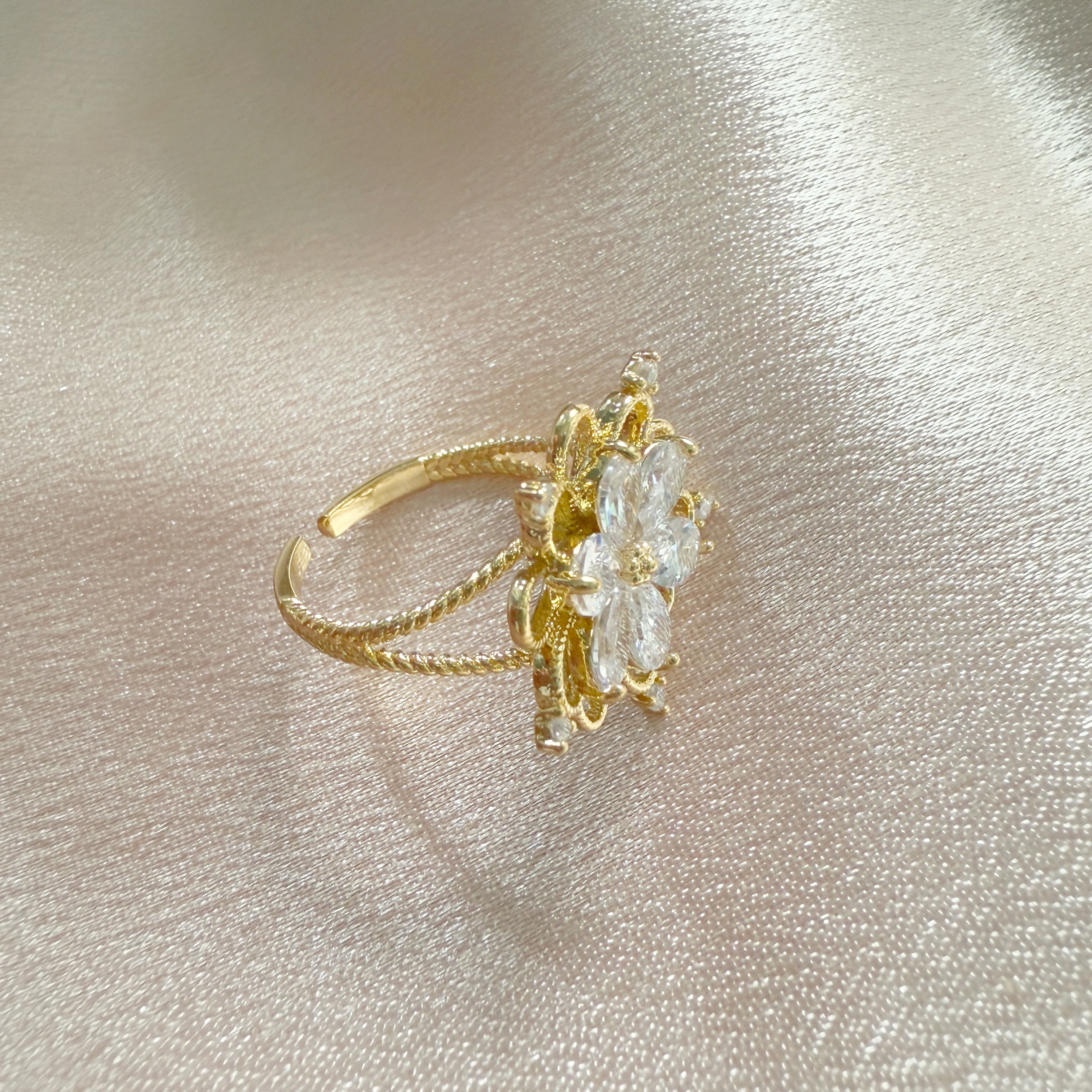 Lotus Flower Gold Adjustable Ring - Sisilia Jewels