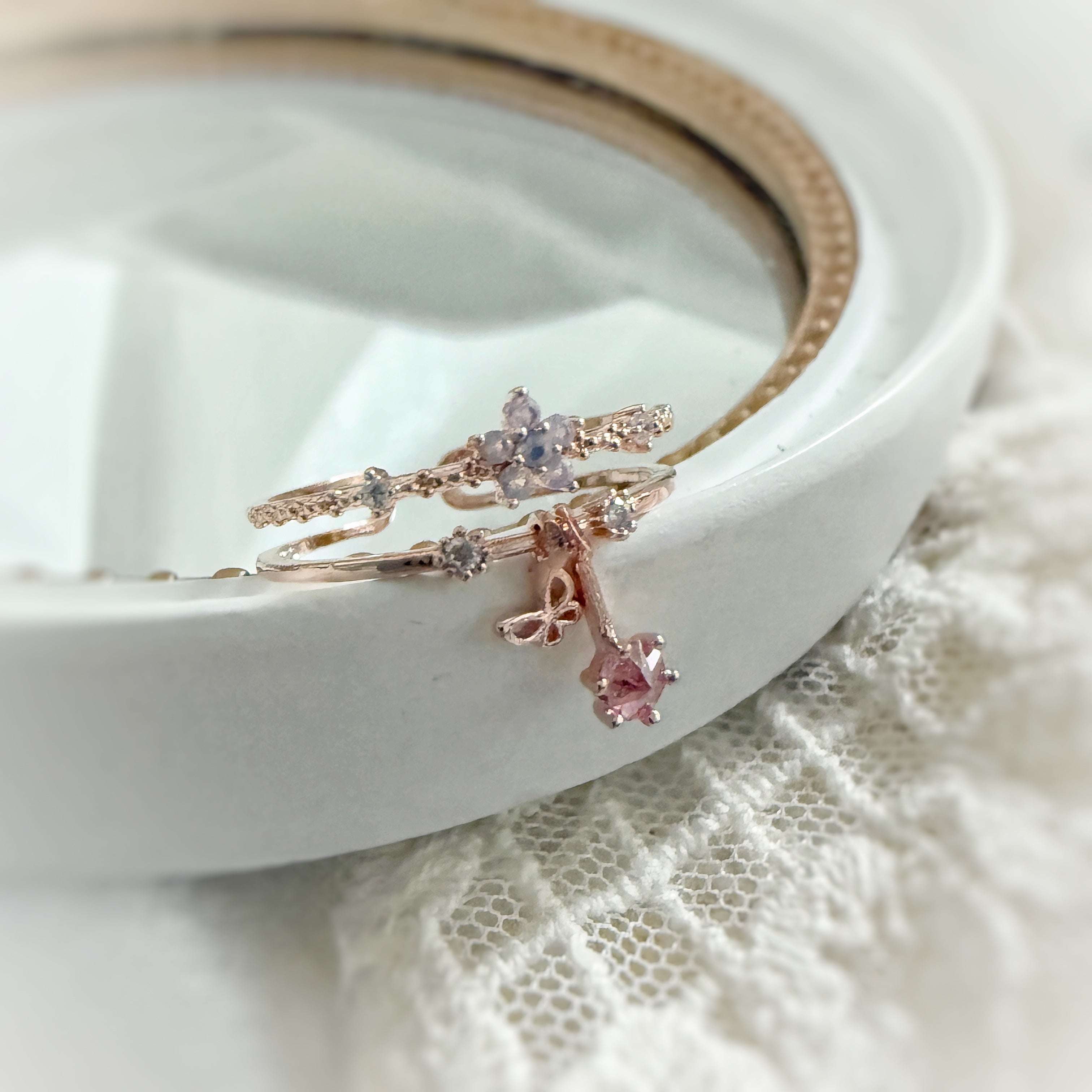 Forget-Me-Not Rose Gold Double Band Ring - Sisilia Jewels