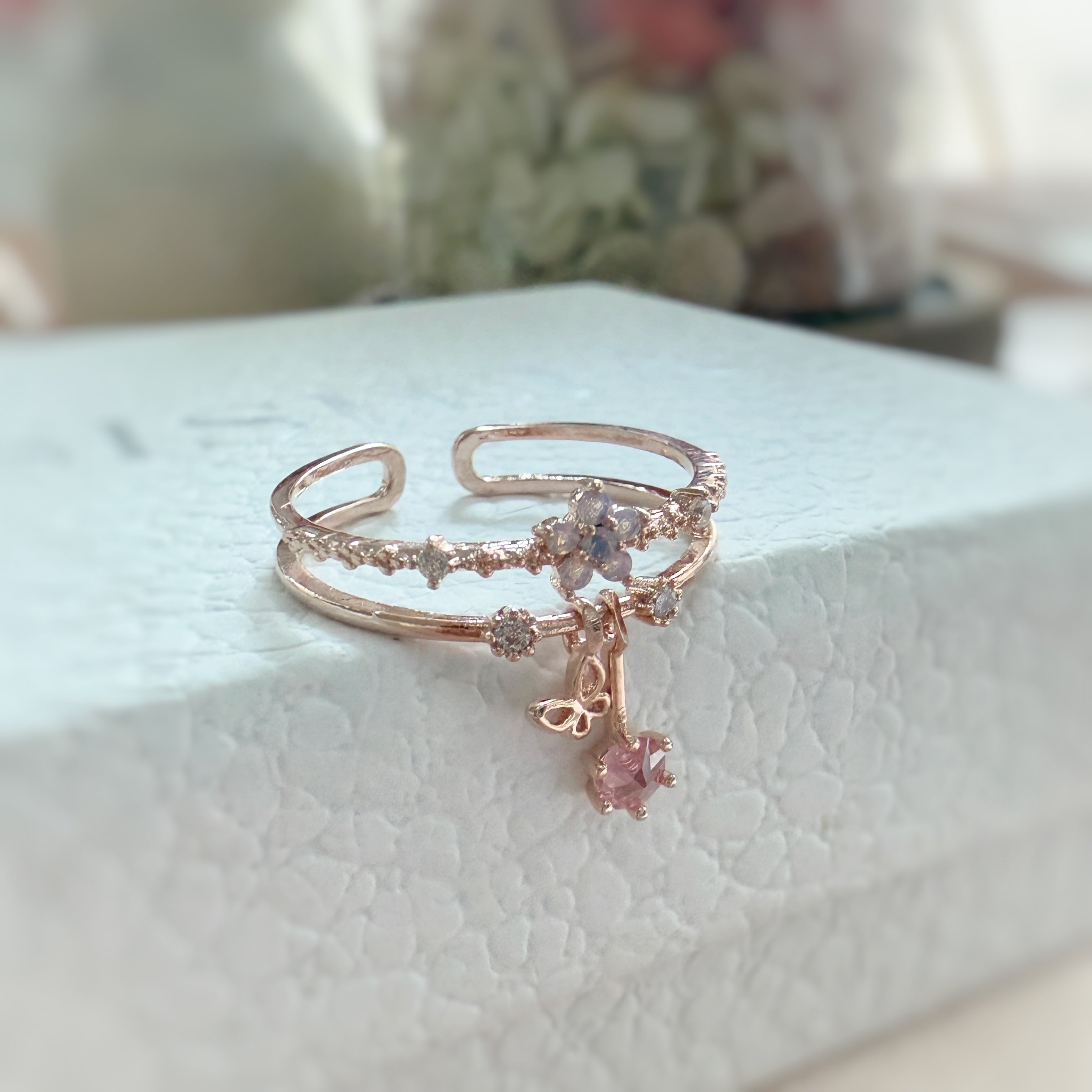 Forget-Me-Not Rose Gold Double Band Ring - Sisilia Jewels