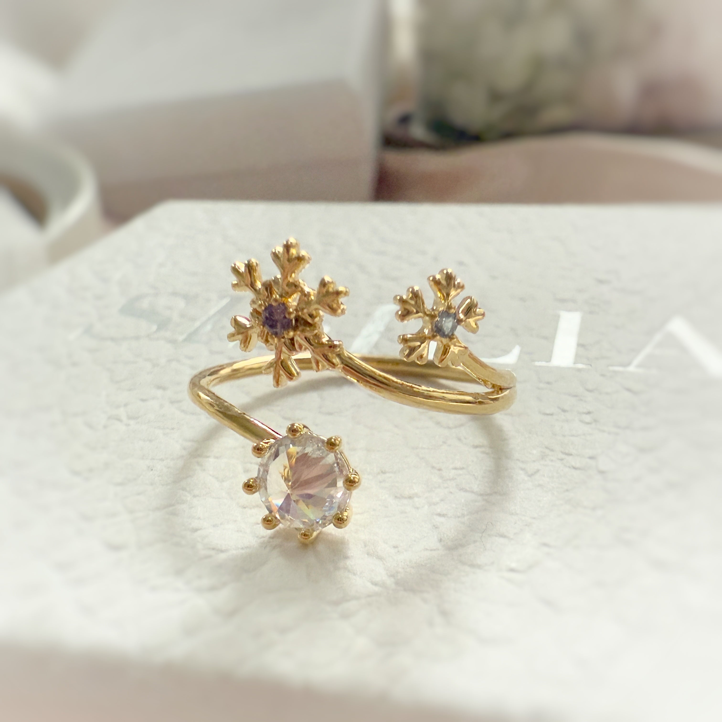 Sparkly Snowflake Gold Adjustable Ring - Sisilia Jewels