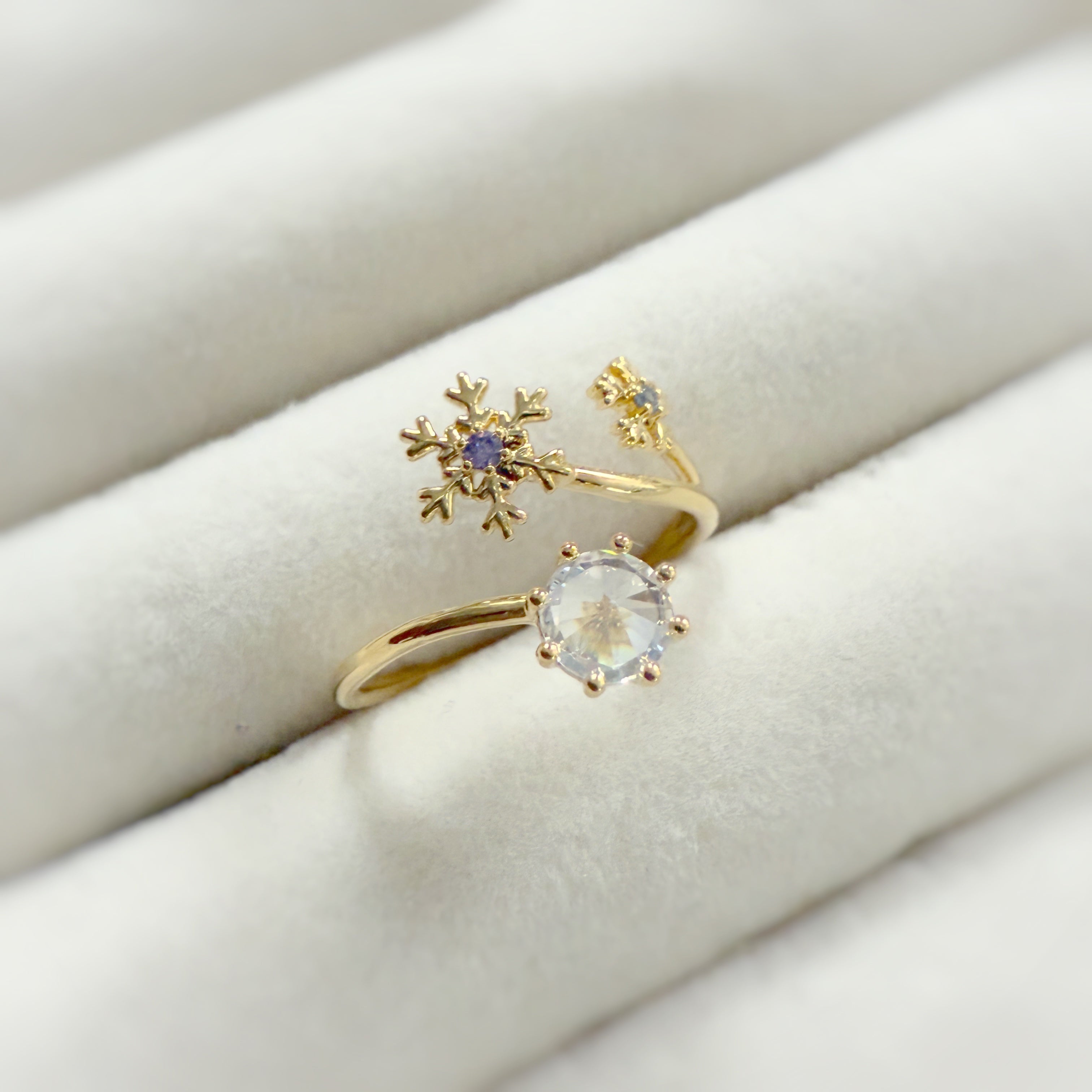 Sparkly Snowflake Gold Adjustable Ring - Sisilia Jewels