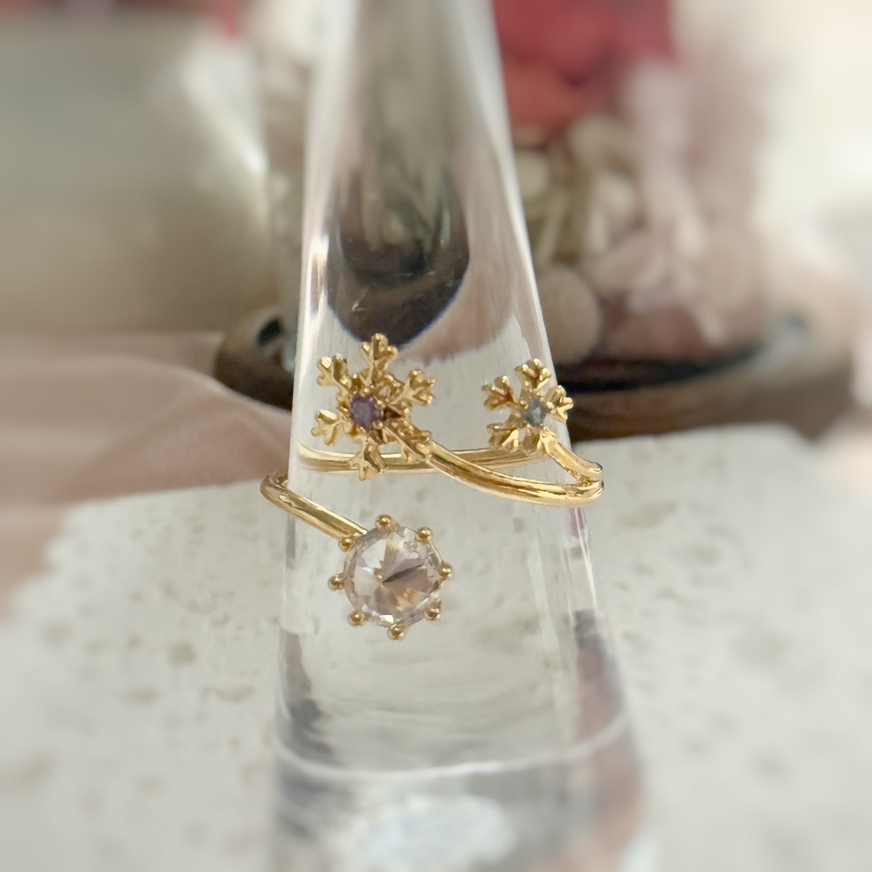 Sparkly Snowflake Gold Adjustable Ring - Sisilia Jewels