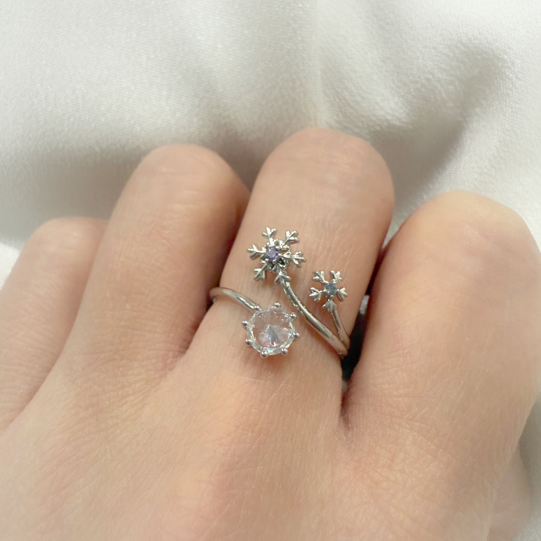 Sparkly Snowflake Silver Adjustable Ring - Sisilia Jewels