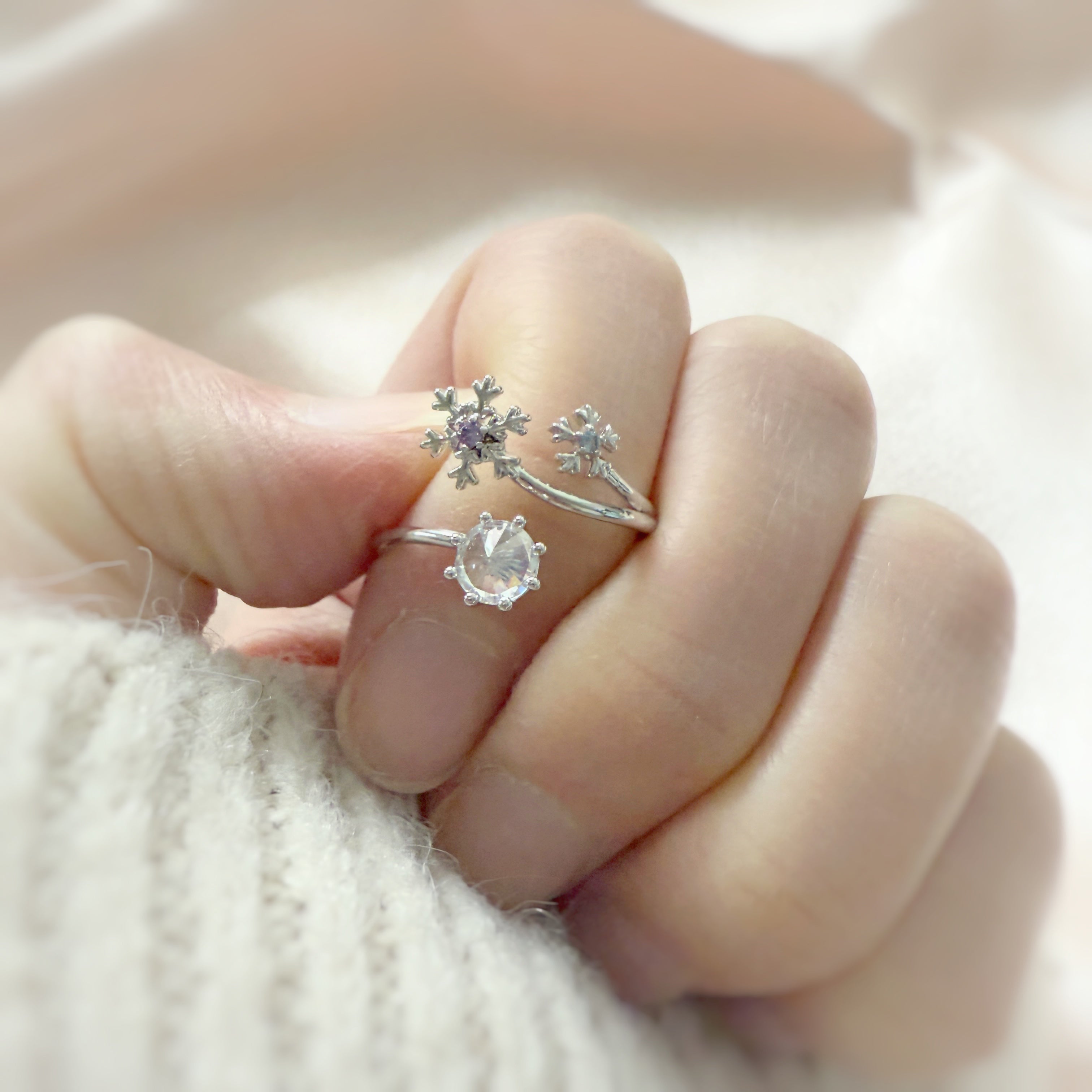 Sparkly Snowflake Silver Adjustable Ring - Sisilia Jewels
