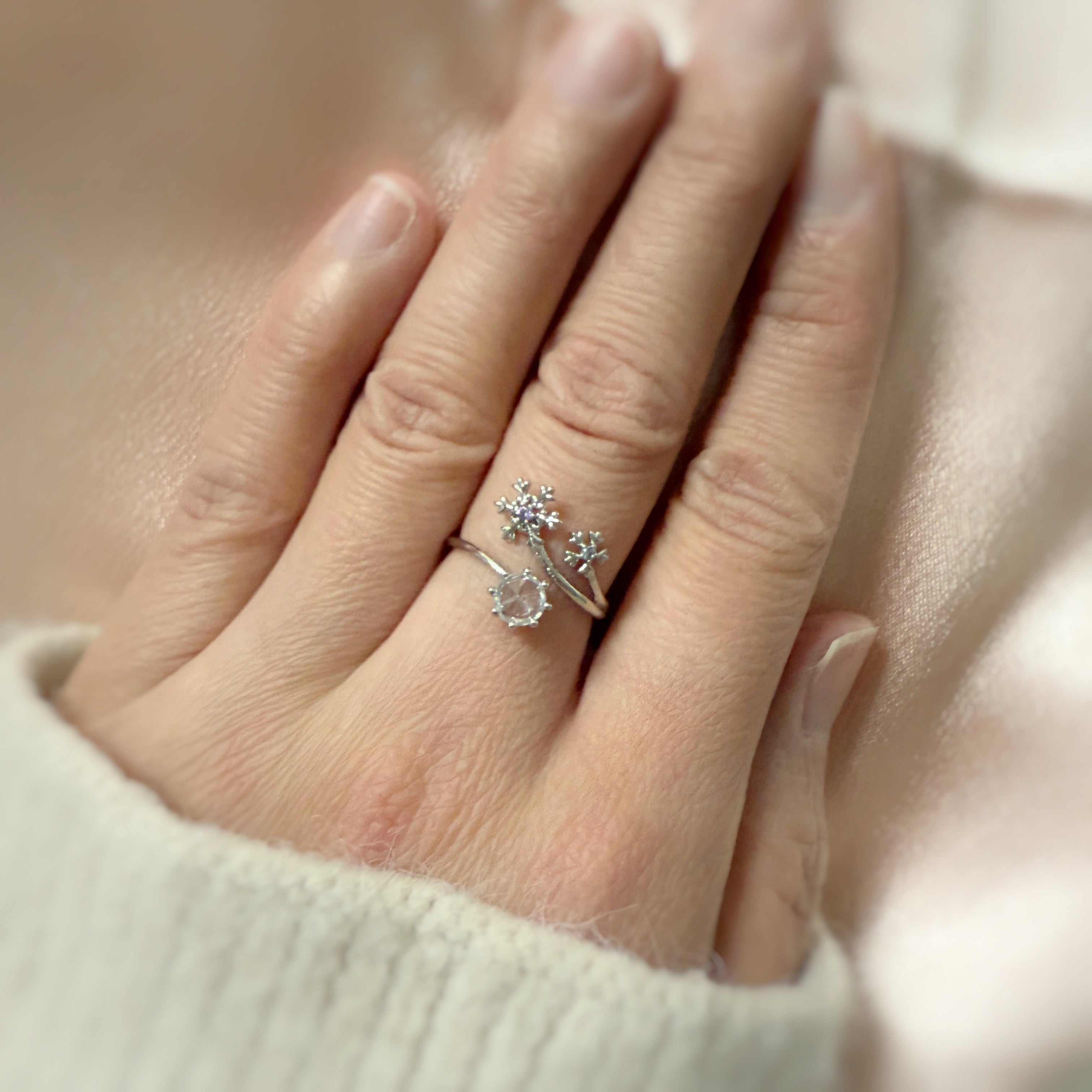 Sparkly Snowflake Silver Adjustable Ring - Sisilia Jewels