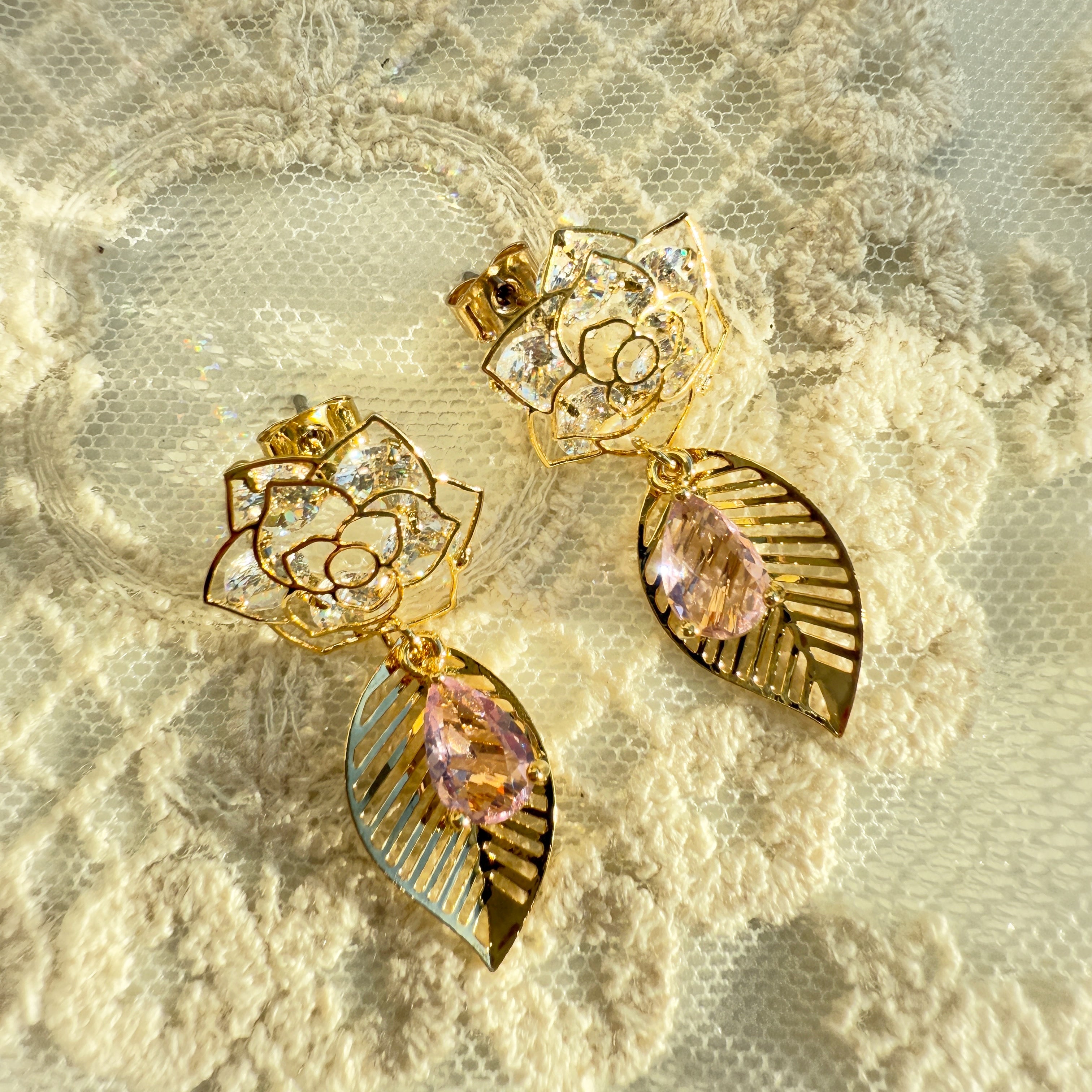 Rose Flower Dangly Earrings - Sisilia Jewels