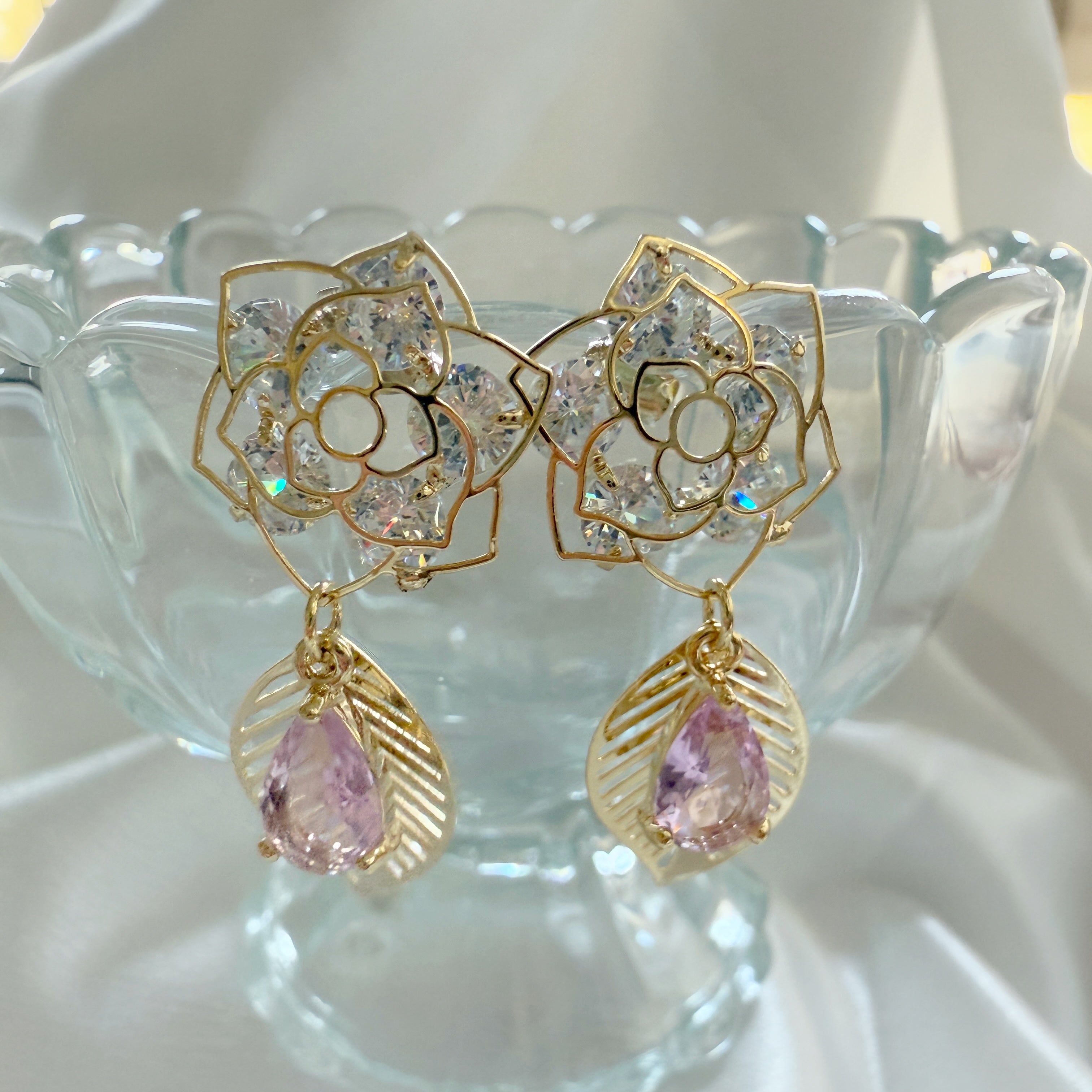 Rose Flower Dangly Earrings - Sisilia Jewels