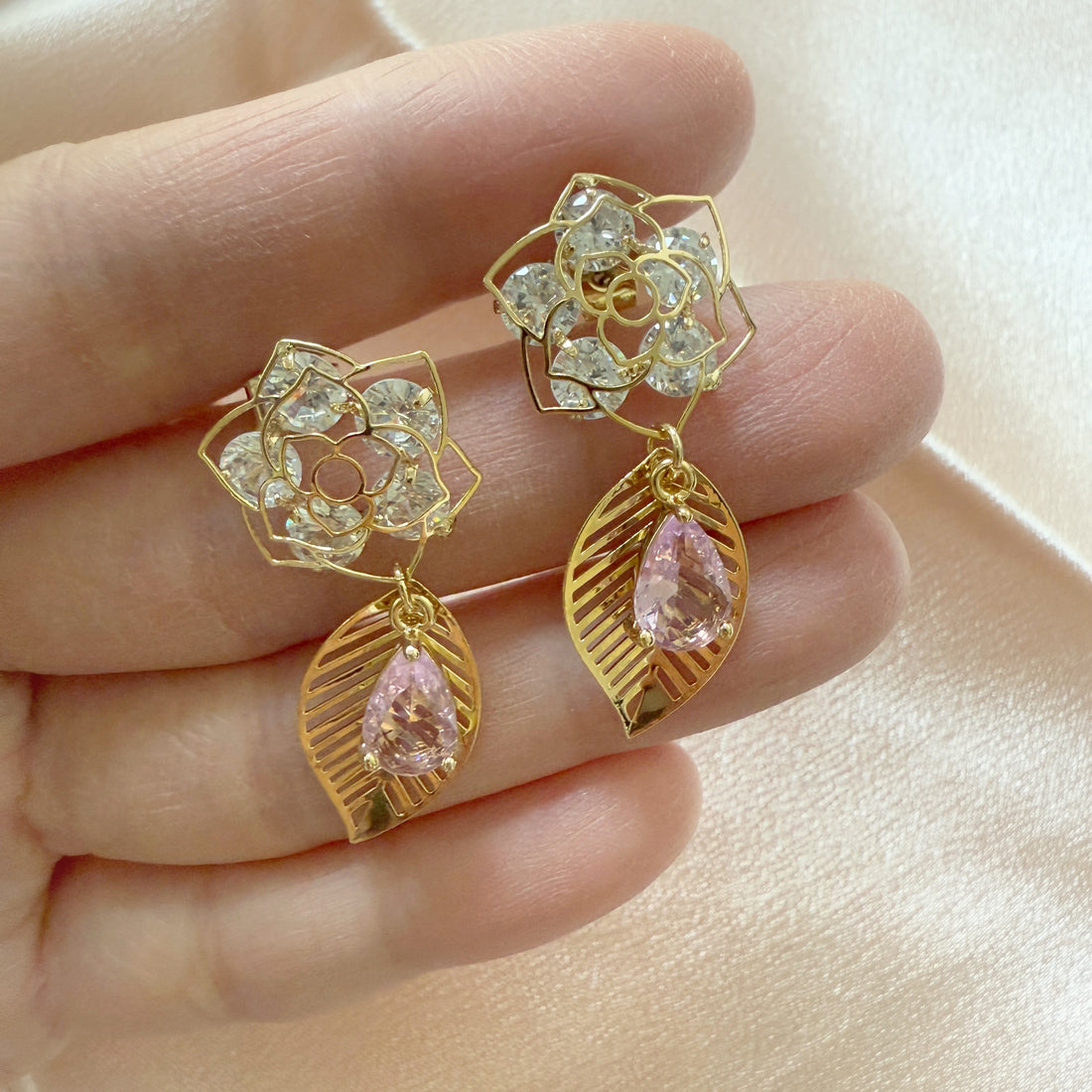 Rose Flower Dangly Earrings - Sisilia Jewels