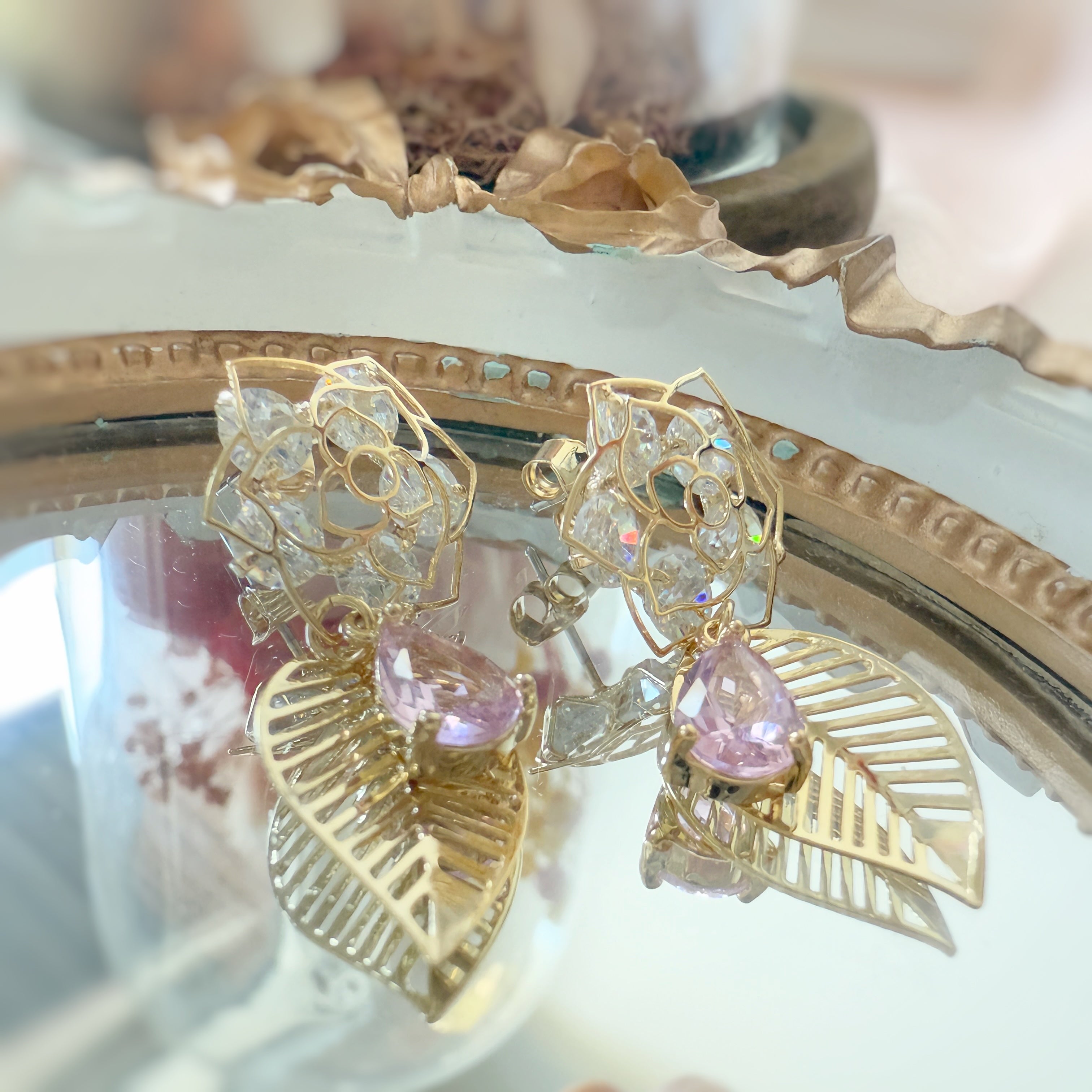 Rose Flower Dangly Earrings - Sisilia Jewels
