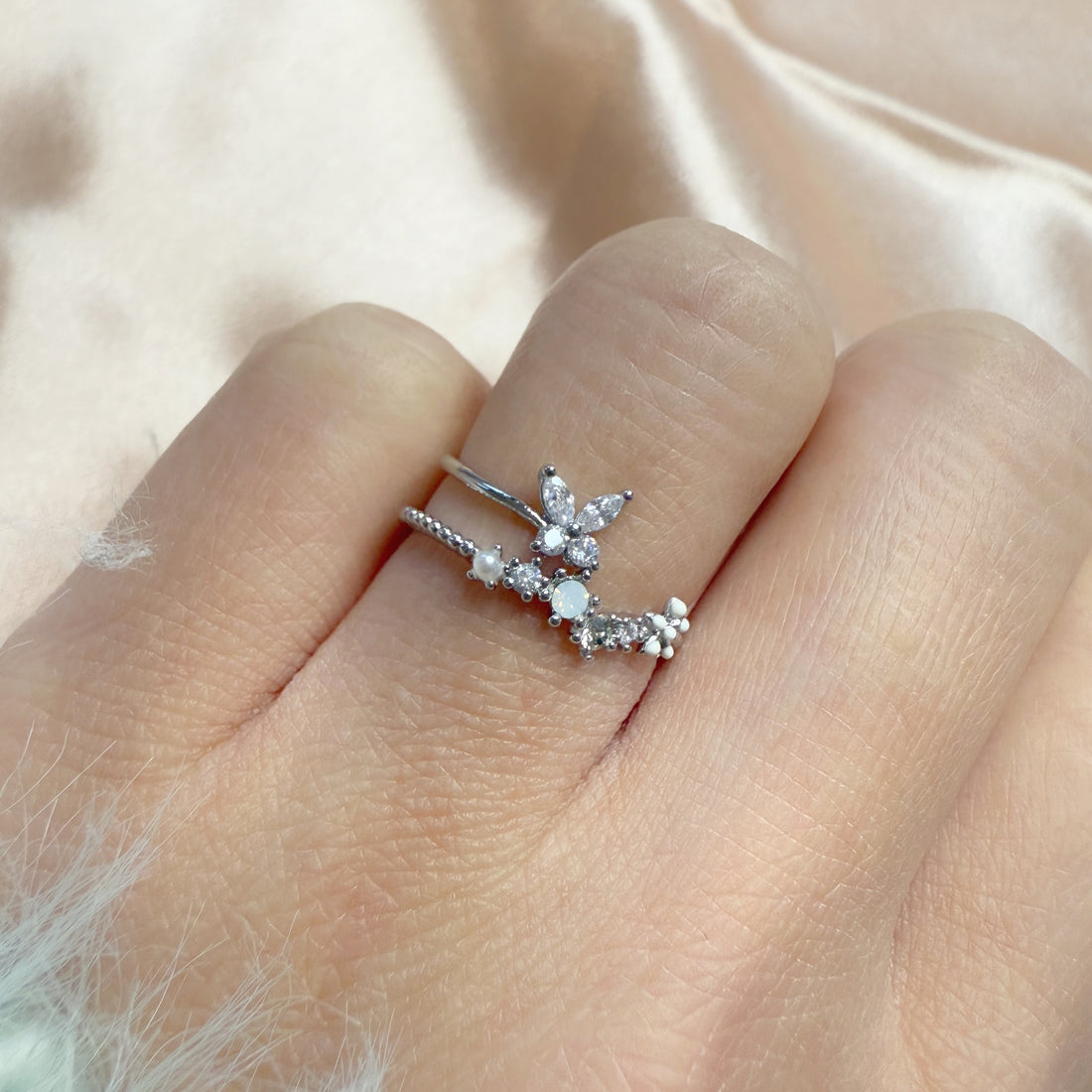 Silver butterfly open band nail ring - Sisilia Jewels