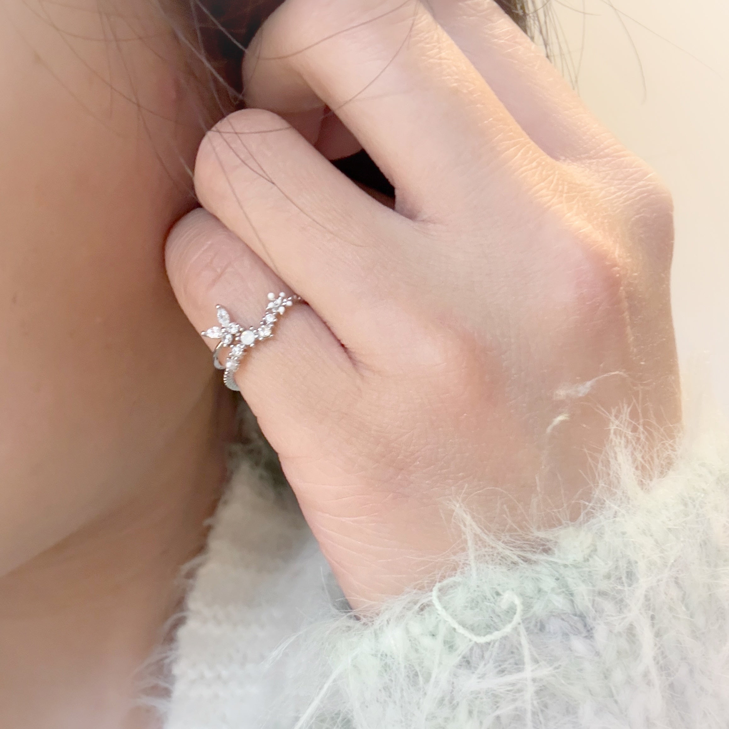 Silver butterfly open band nail ring - Sisilia Jewels