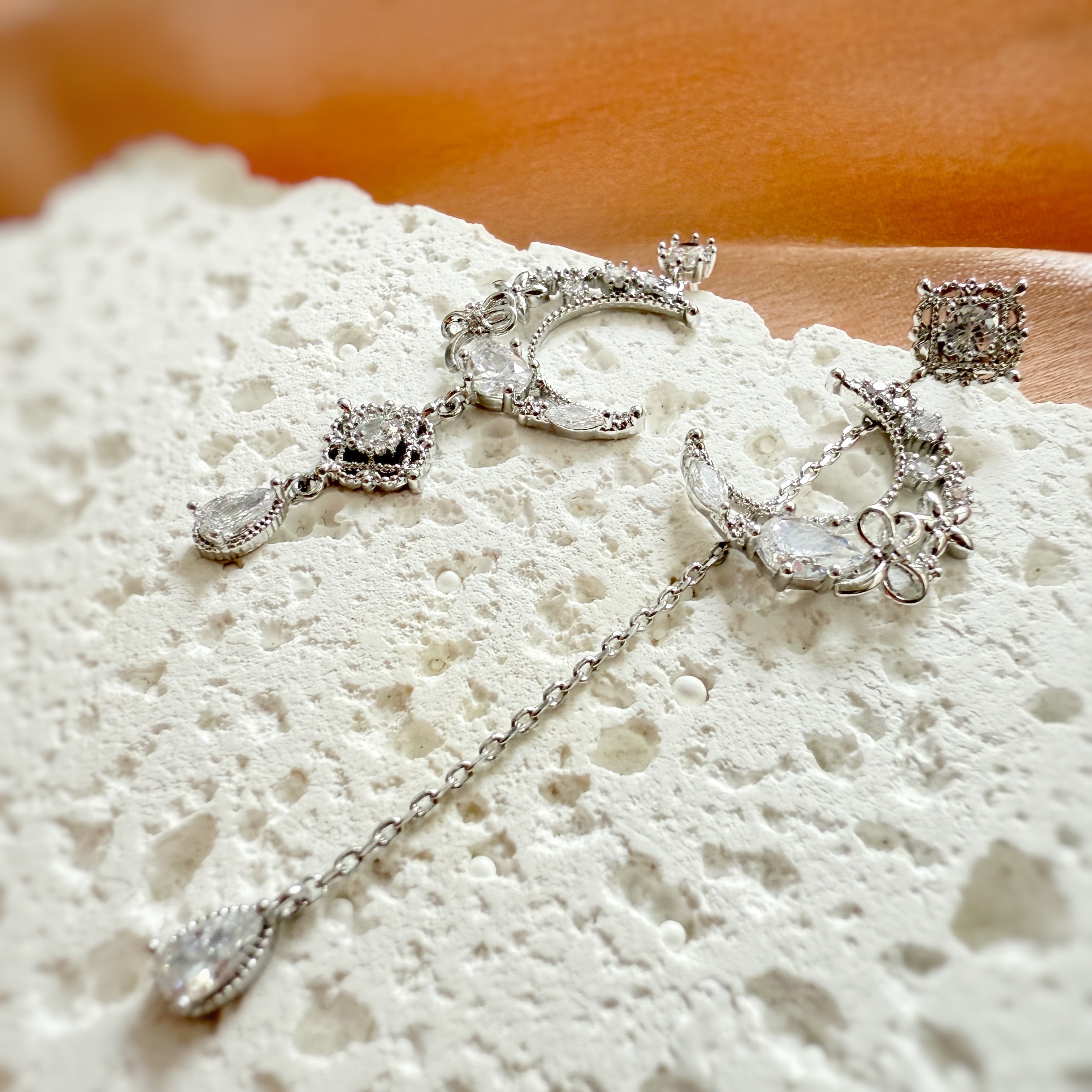 Flower On The Moon Silver Dangly Earrings - Sisilia Jewels