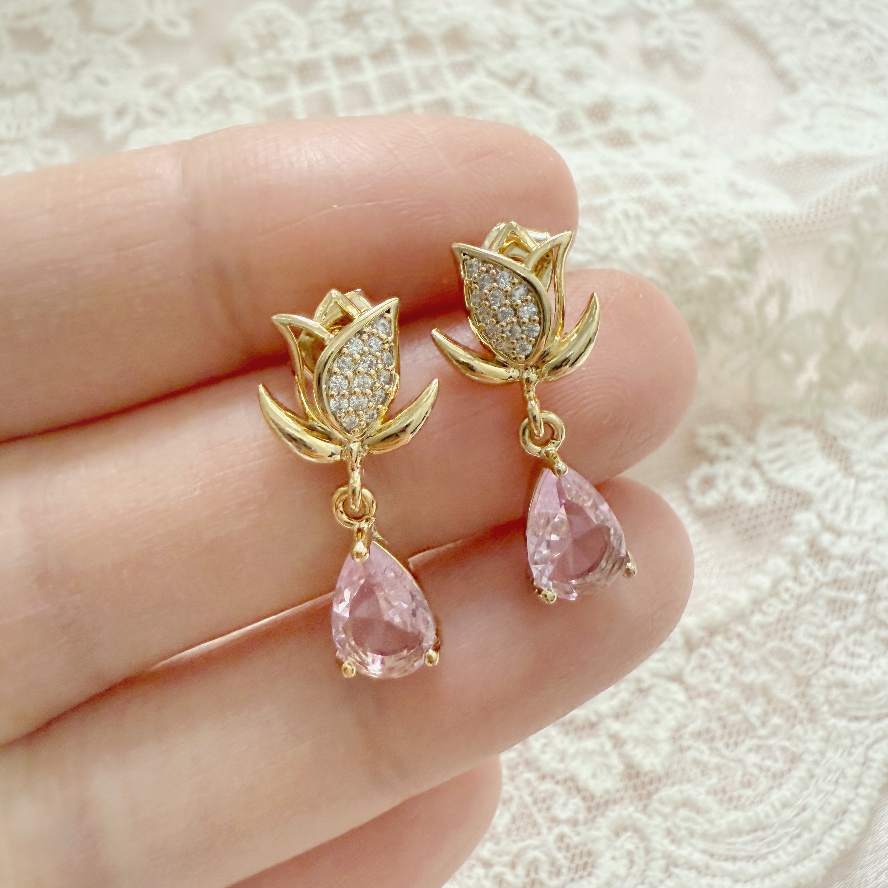 Gold Tulip Tourmaline Drop Earrings