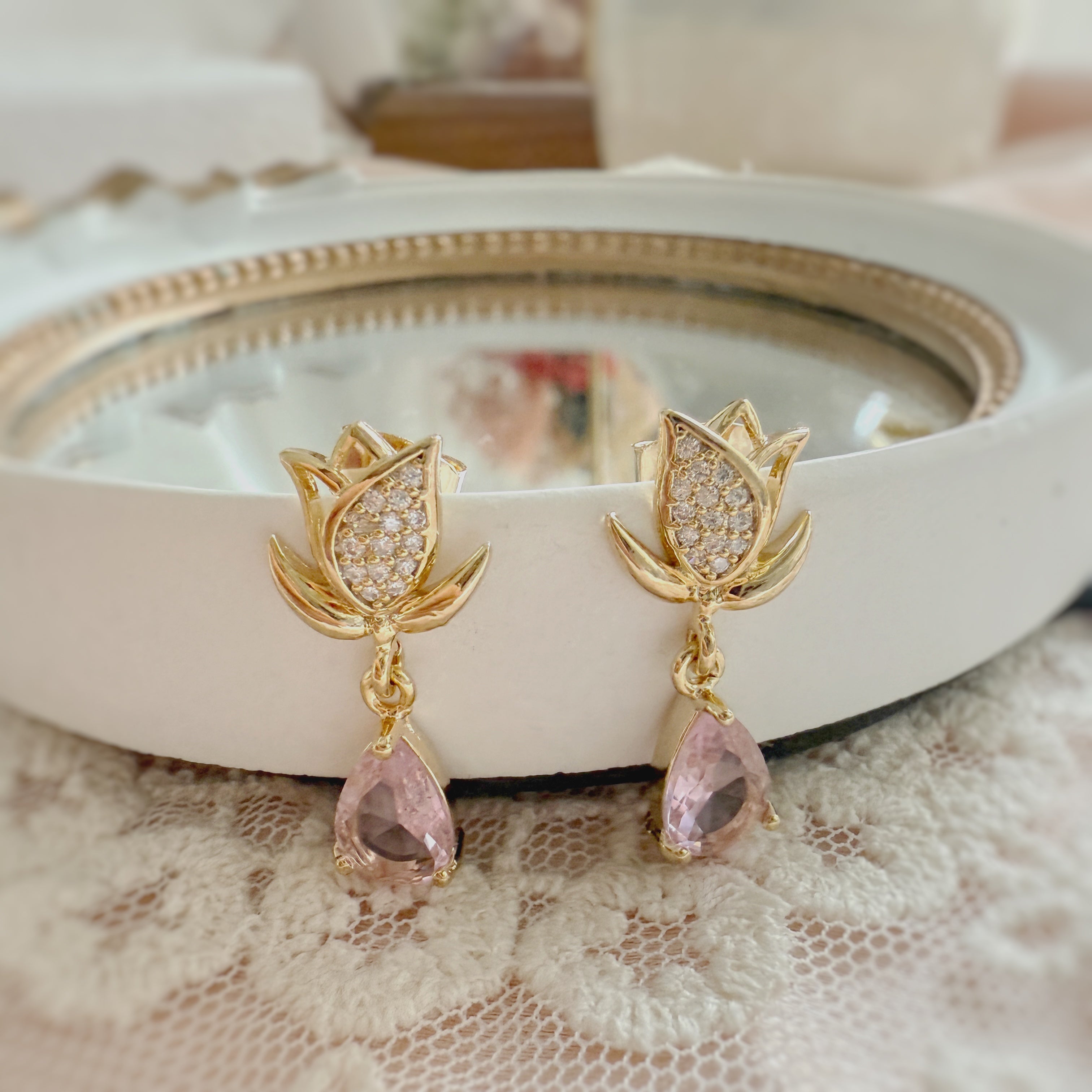 Gold Tulip Tourmaline Drop Earrings