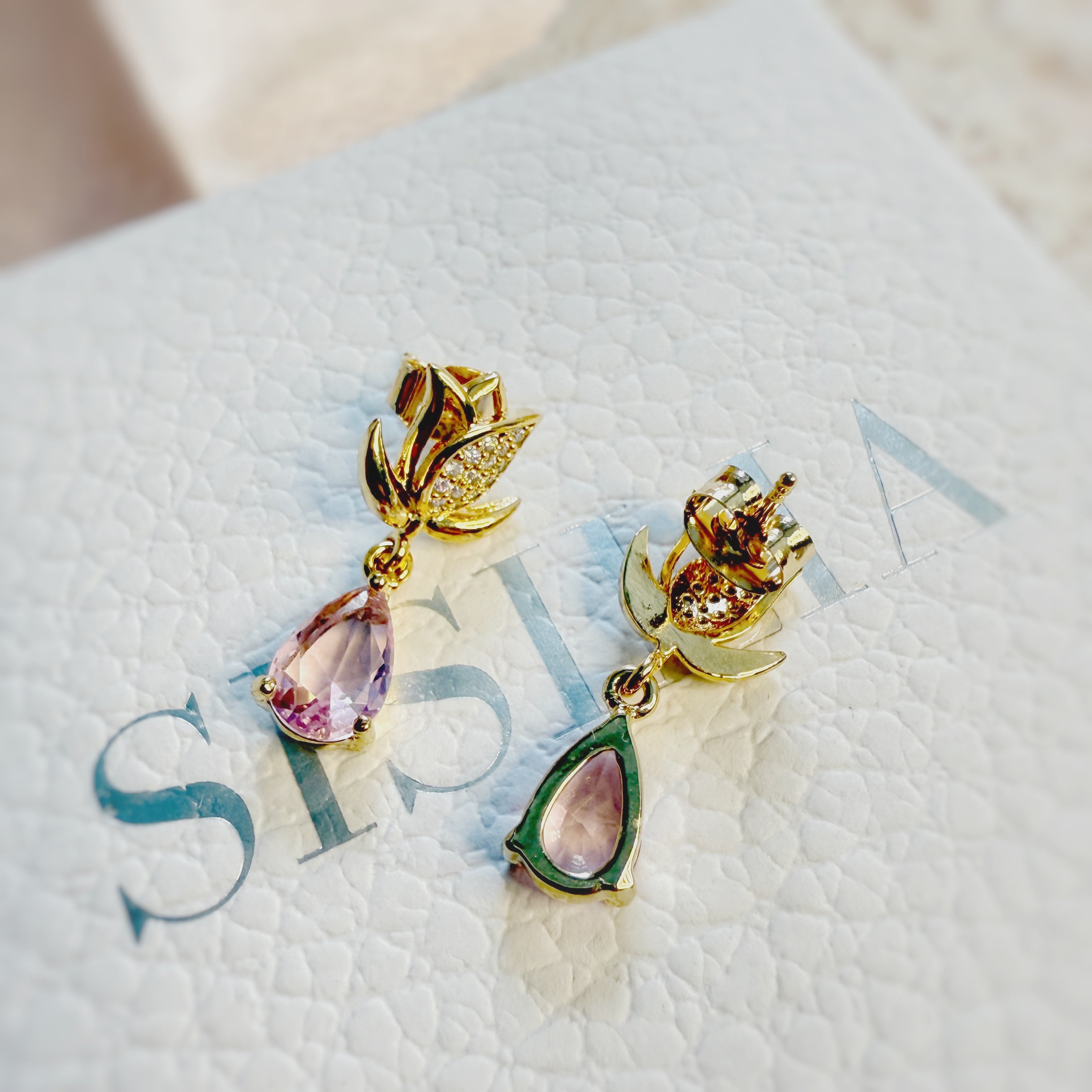 Gold Tulip Tourmaline Drop Earrings