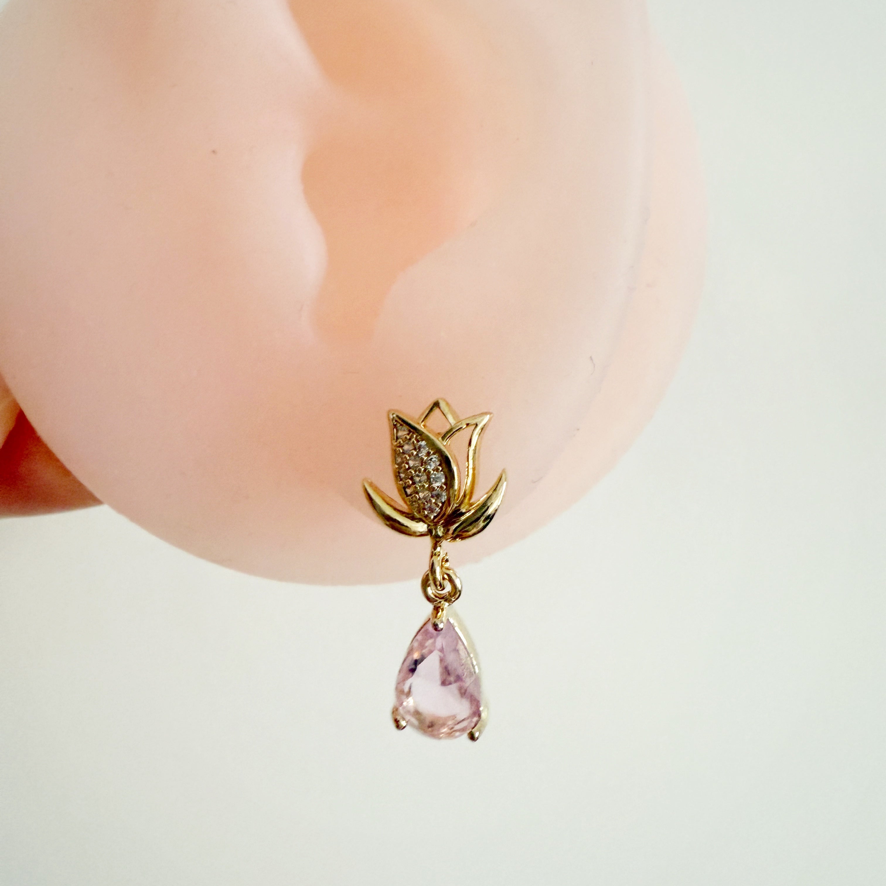 Gold Tulip Tourmaline Drop Earrings