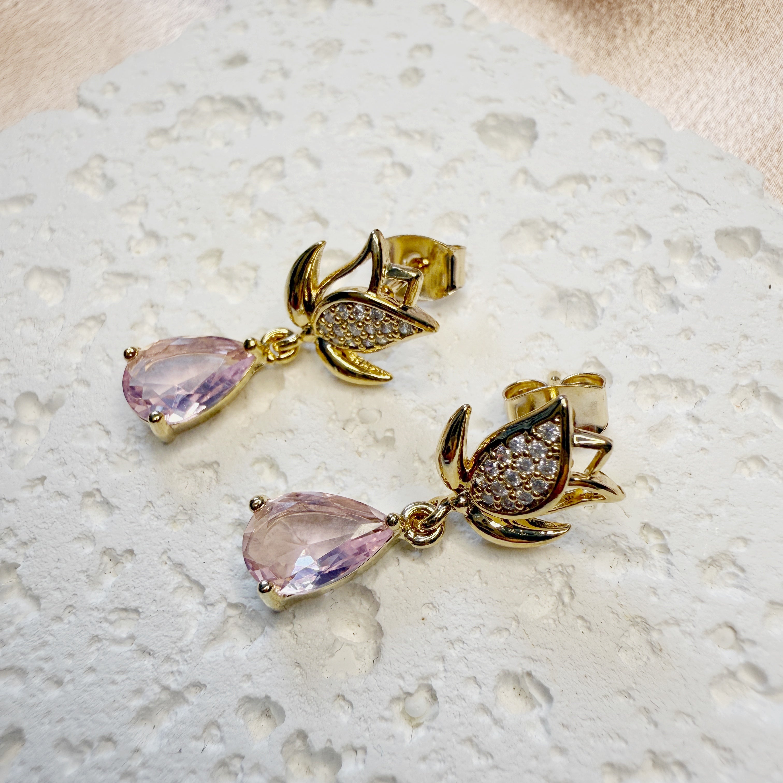 Gold Tulip Tourmaline Drop Earrings