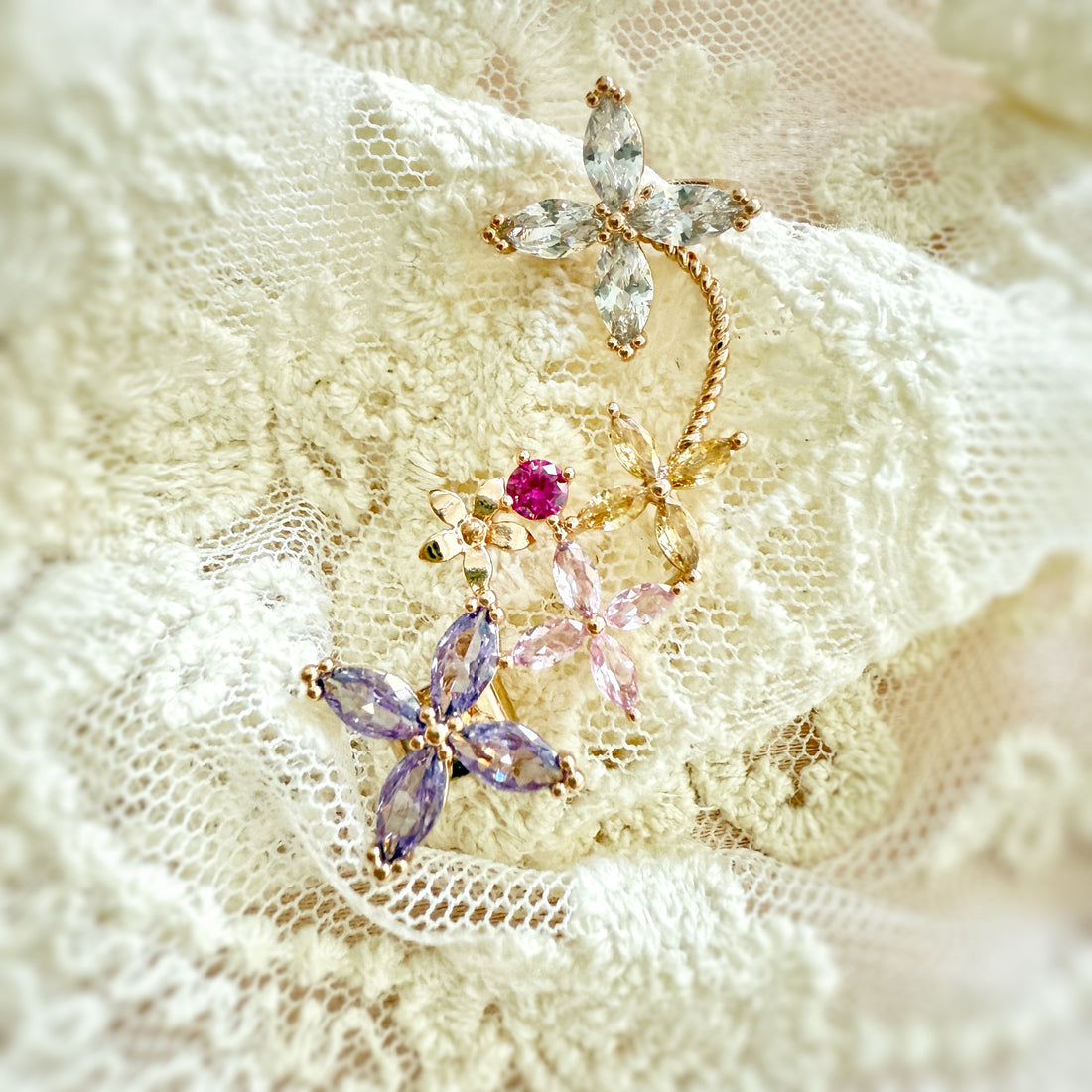 Single Pierce Flower Ear Climber - Sisilia Jewels