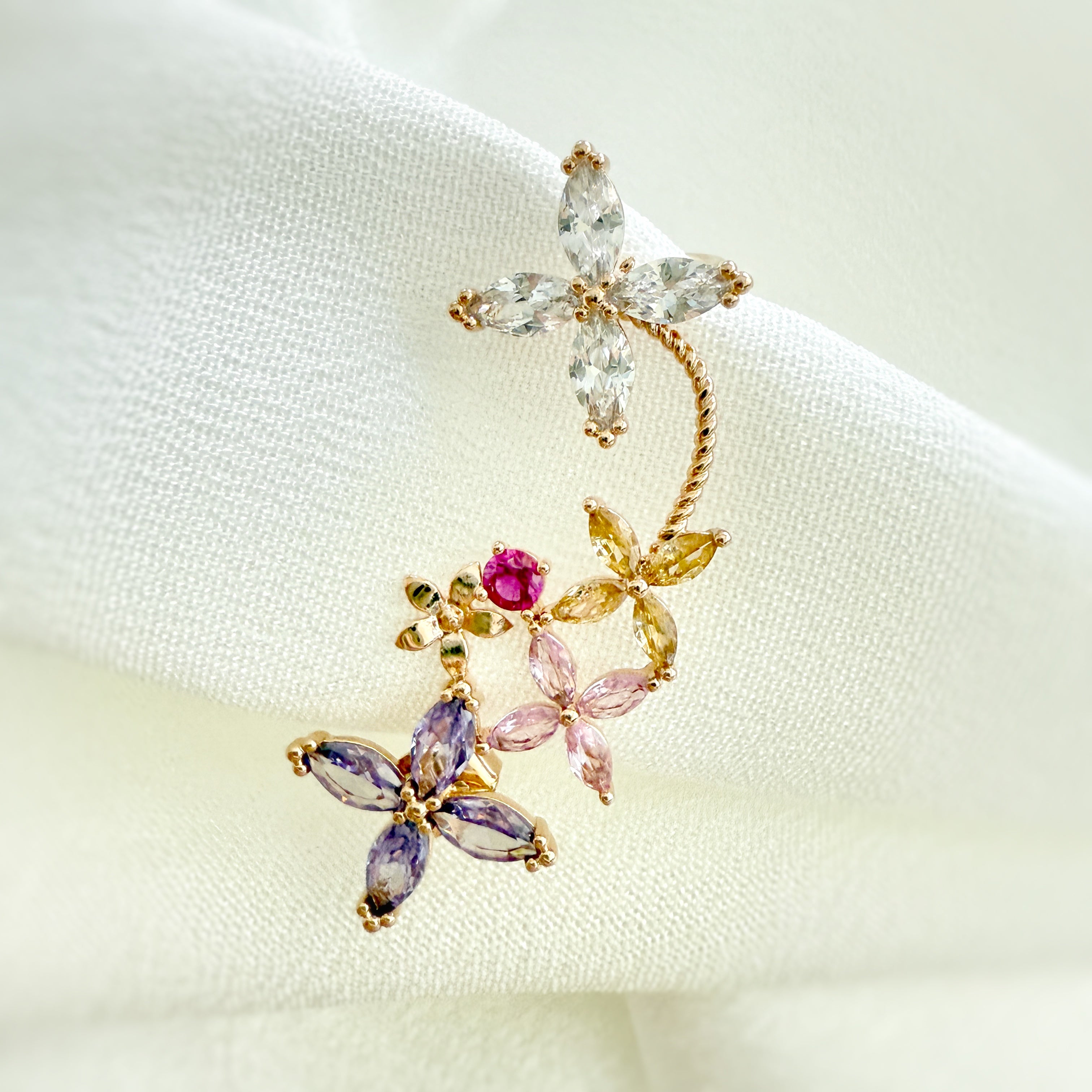 Single Pierce Flower Ear Climber - Sisilia Jewels