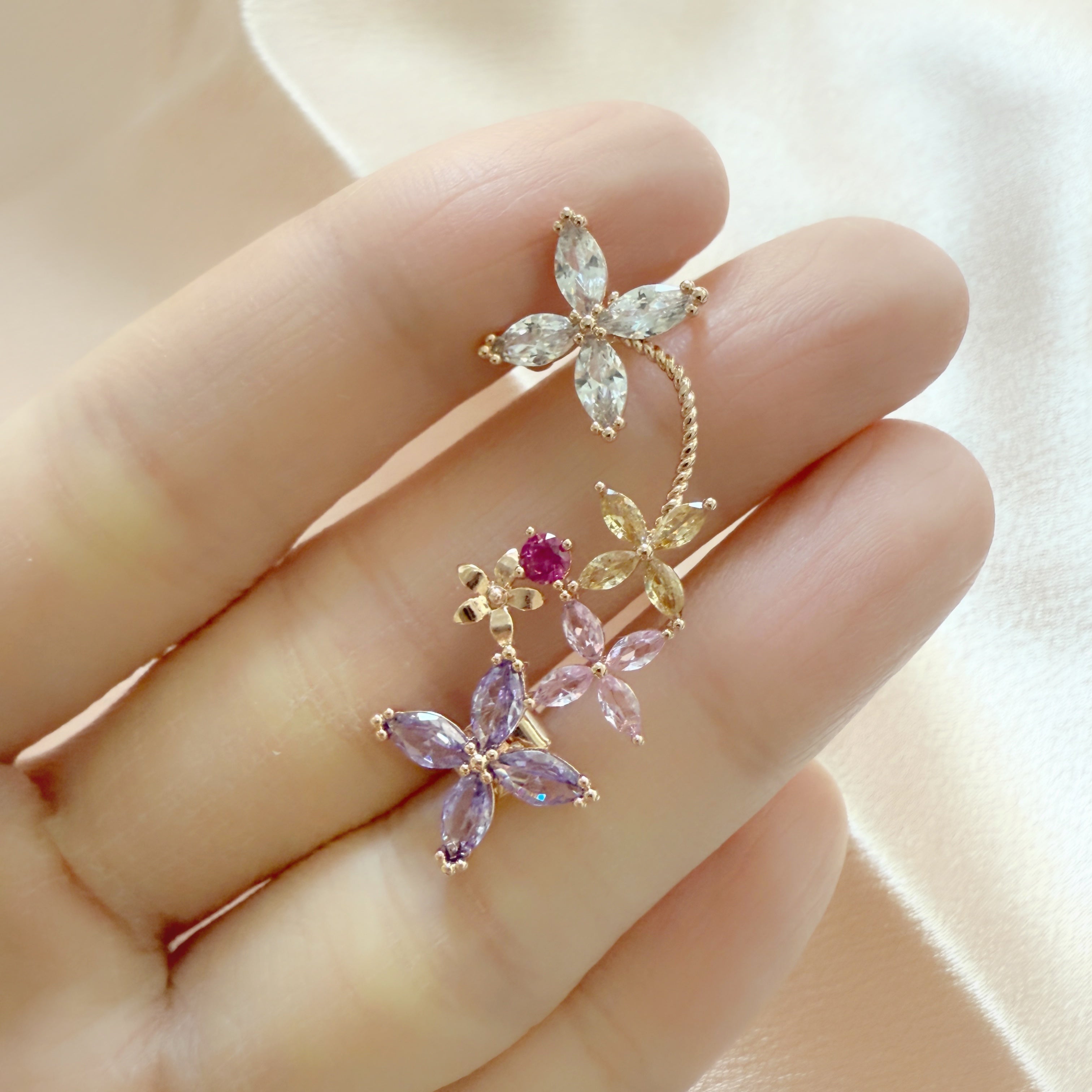 Single Pierce Flower Ear Climber - Sisilia Jewels