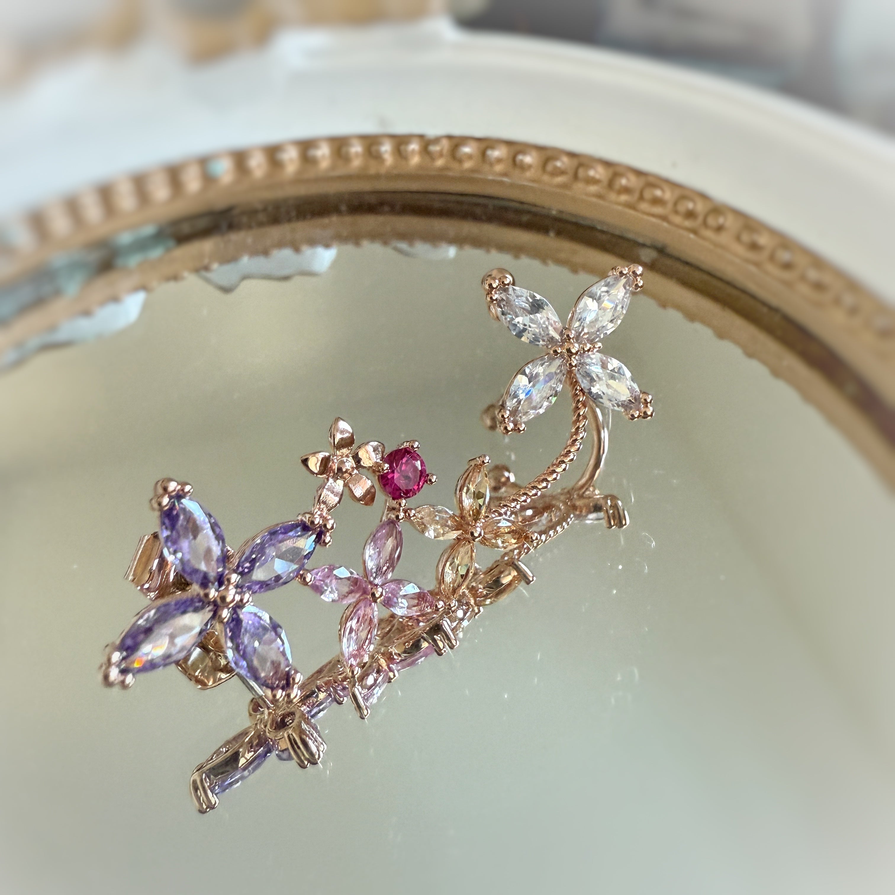 Single Pierce Flower Ear Climber - Sisilia Jewels
