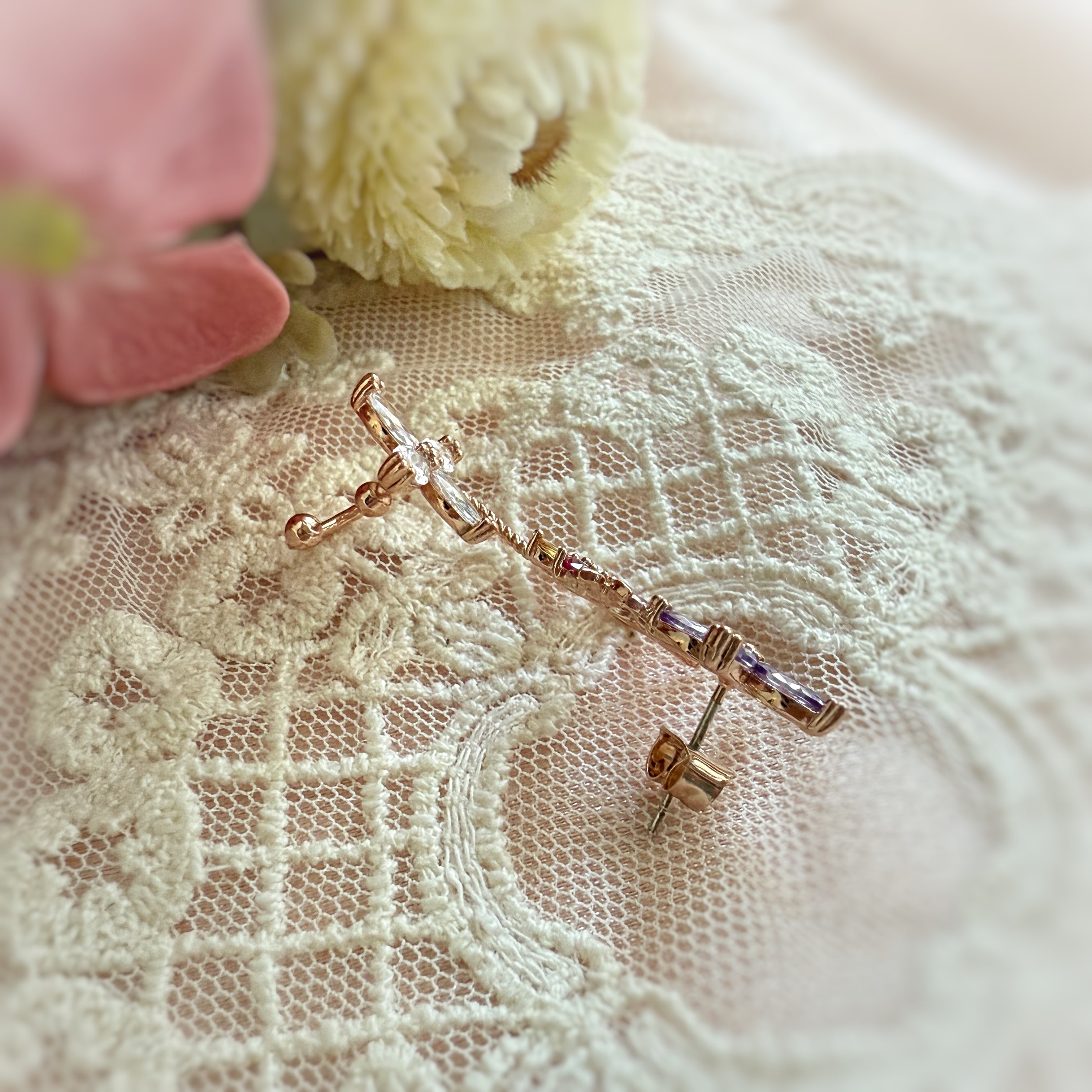 Single Pierce Flower Ear Climber - Sisilia Jewels
