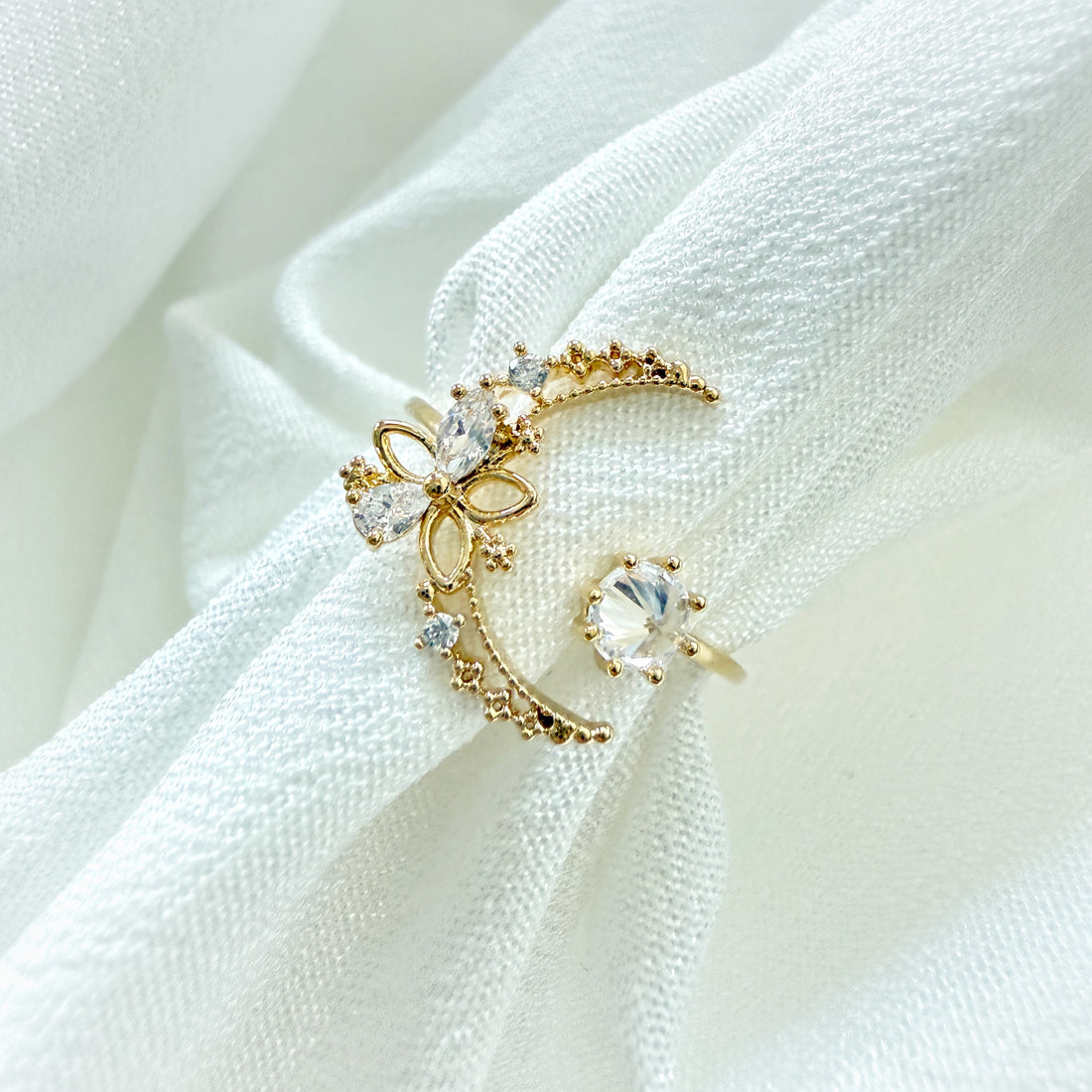 Eternal Bloom Crescent Moon Ring - Sisilia Jewels