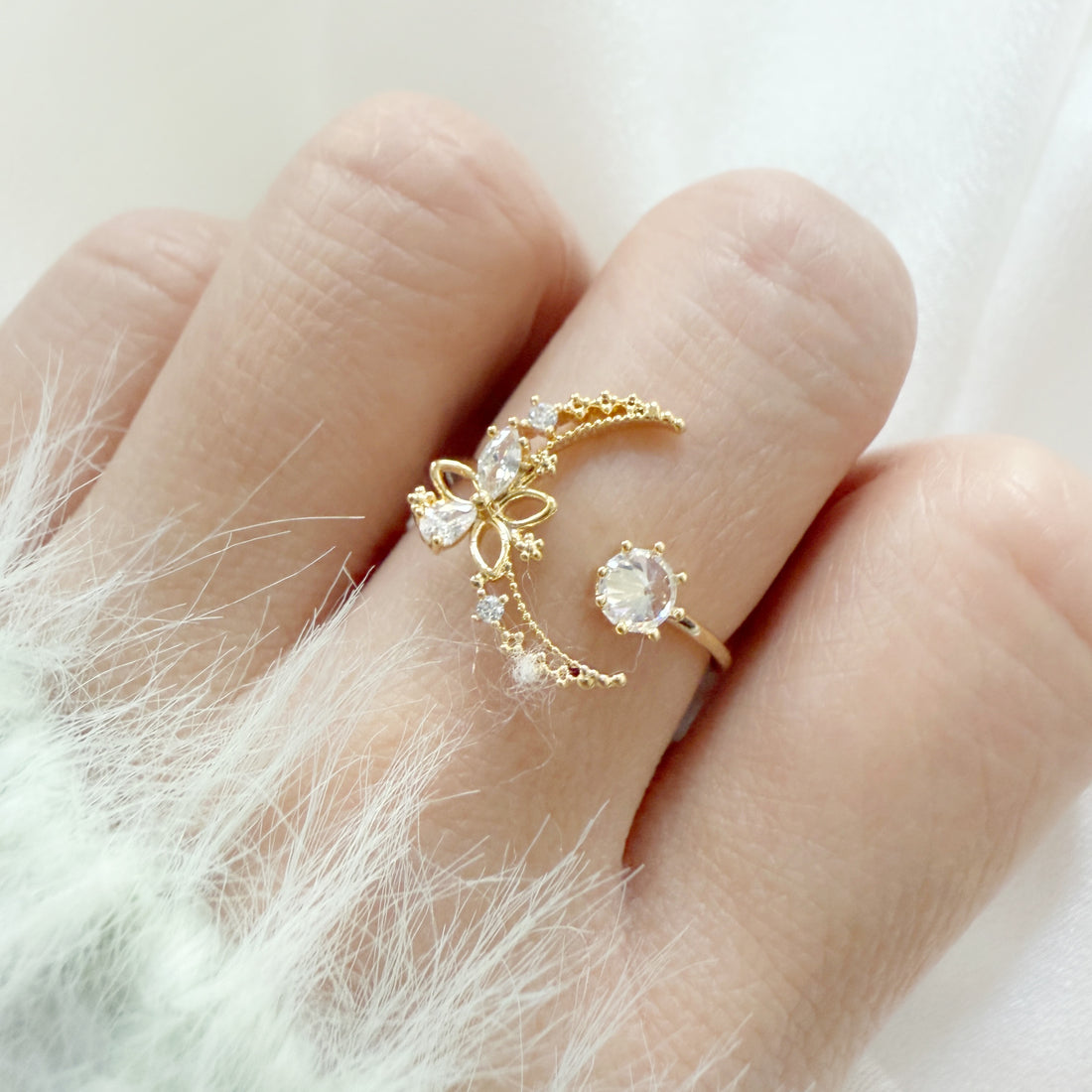 Eternal Bloom Crescent Moon Ring - Sisilia Jewels