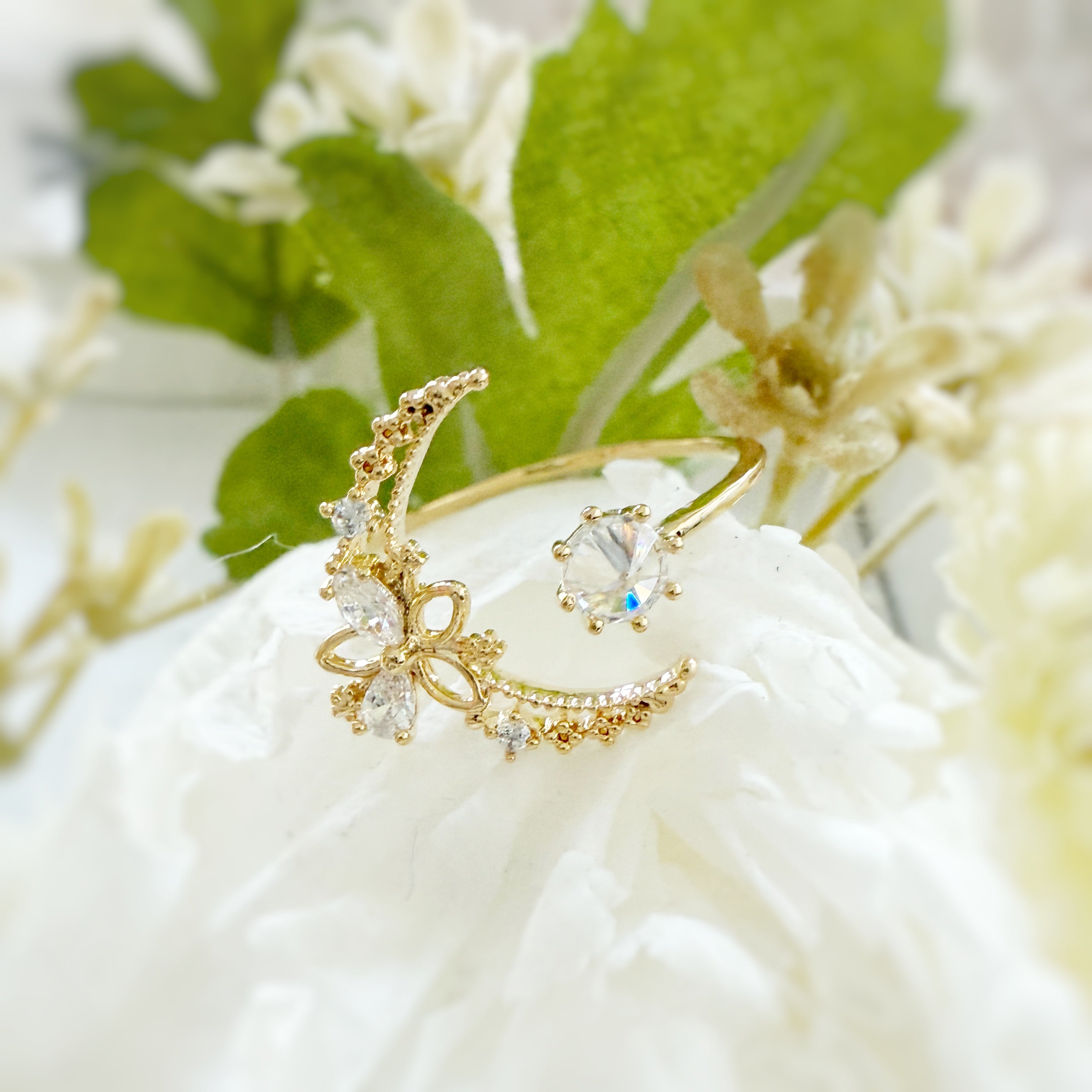 Eternal Bloom Crescent Moon Ring - Sisilia Jewels