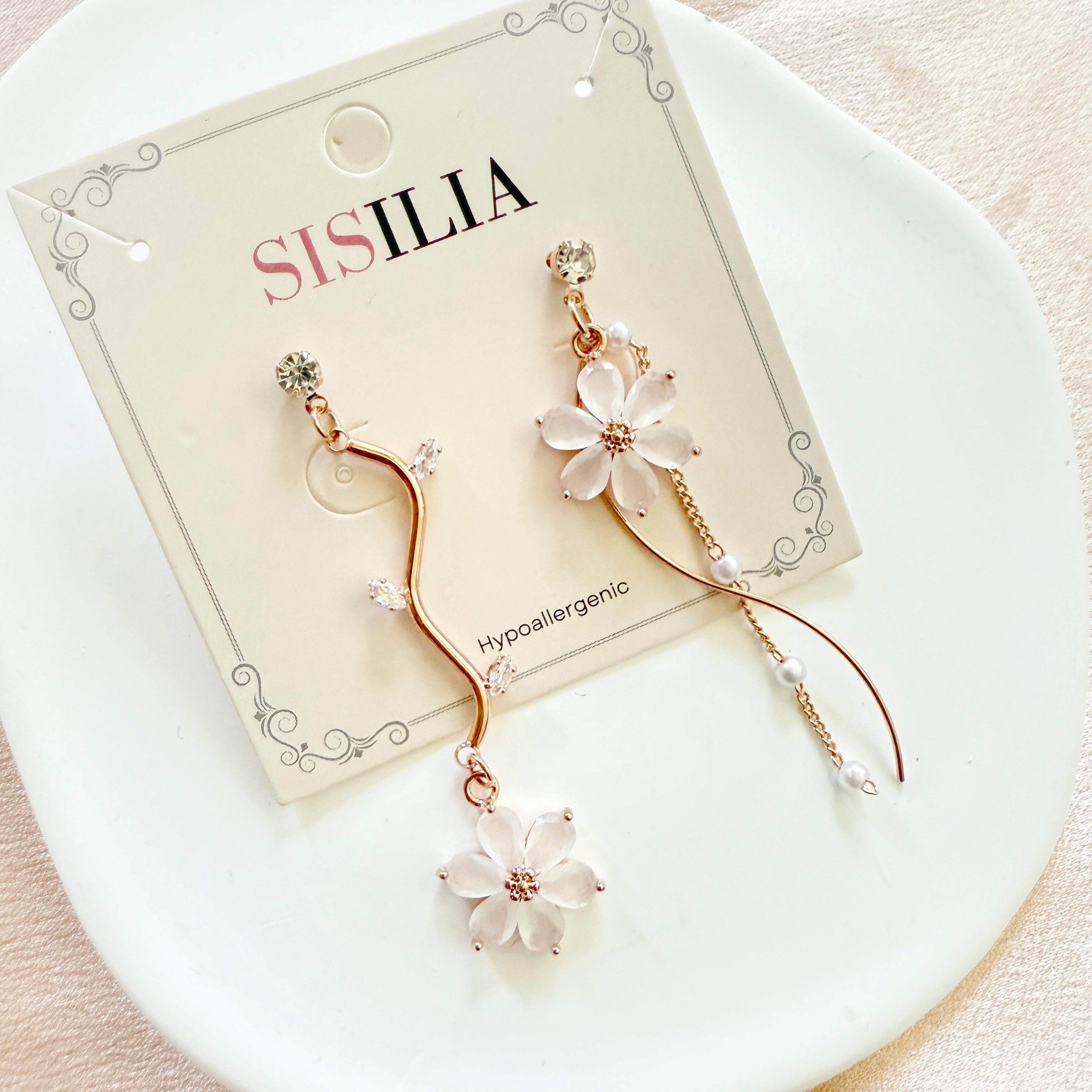 Elegant Flower Mismatched Earrings Dangles - Sisilia Jewels