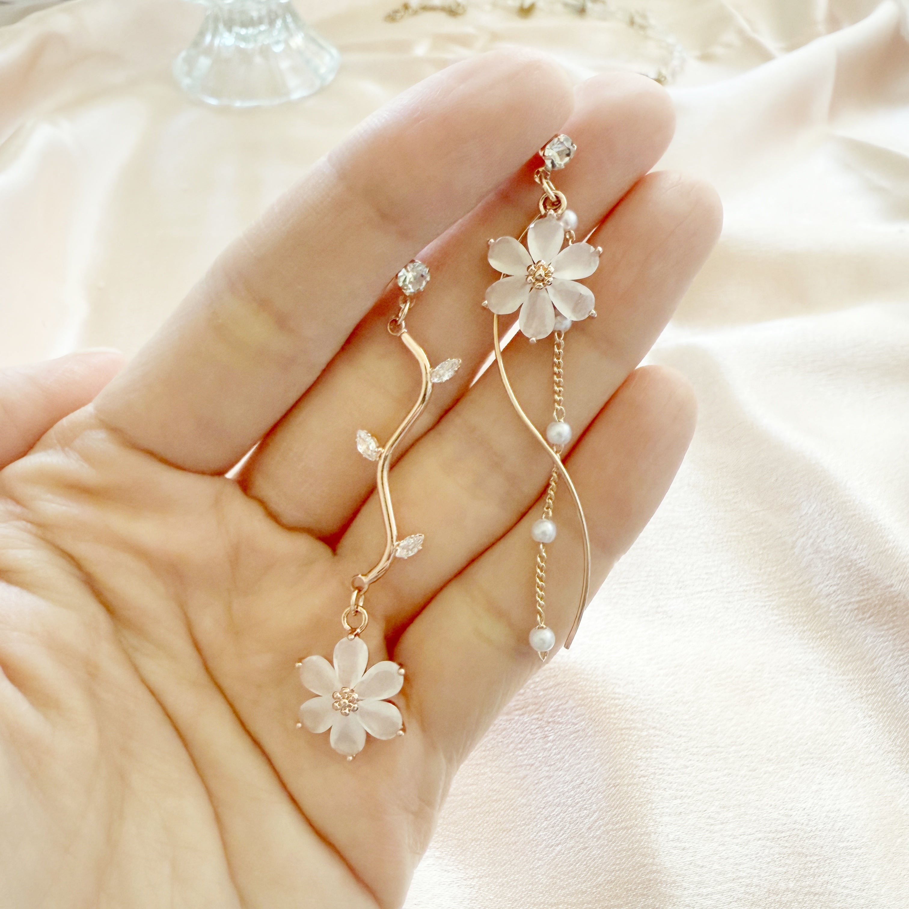 Elegant Flower Mismatched Earrings Dangles - Sisilia Jewels