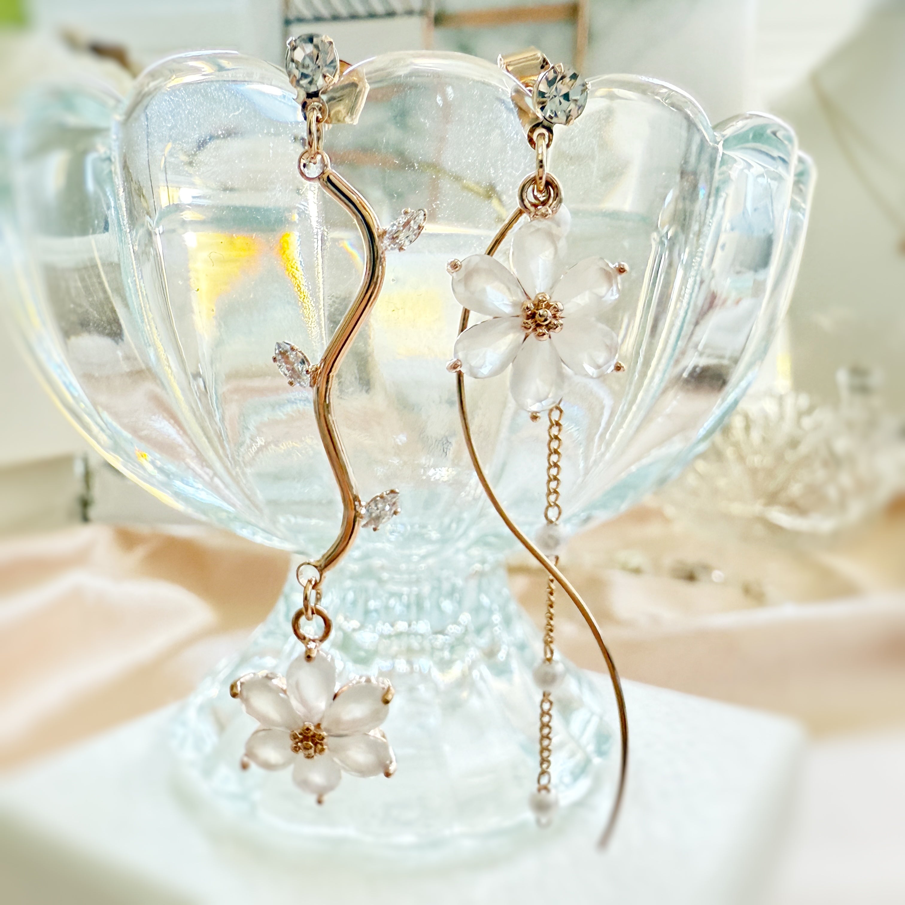 Elegant Flower Mismatched Earrings Dangles - Sisilia Jewels