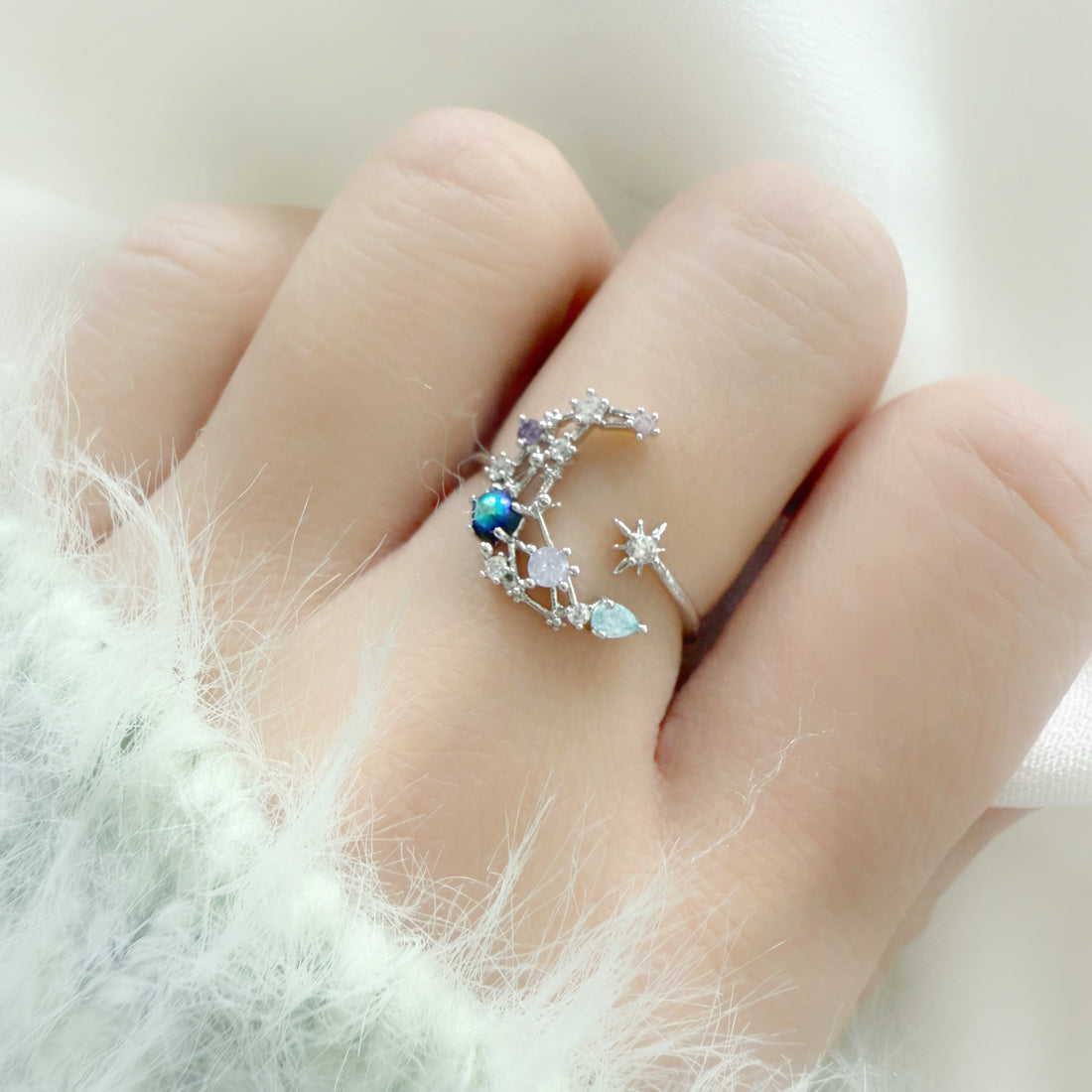 Crescent Moon And Shooting Star Ring - Sisilia Jewels