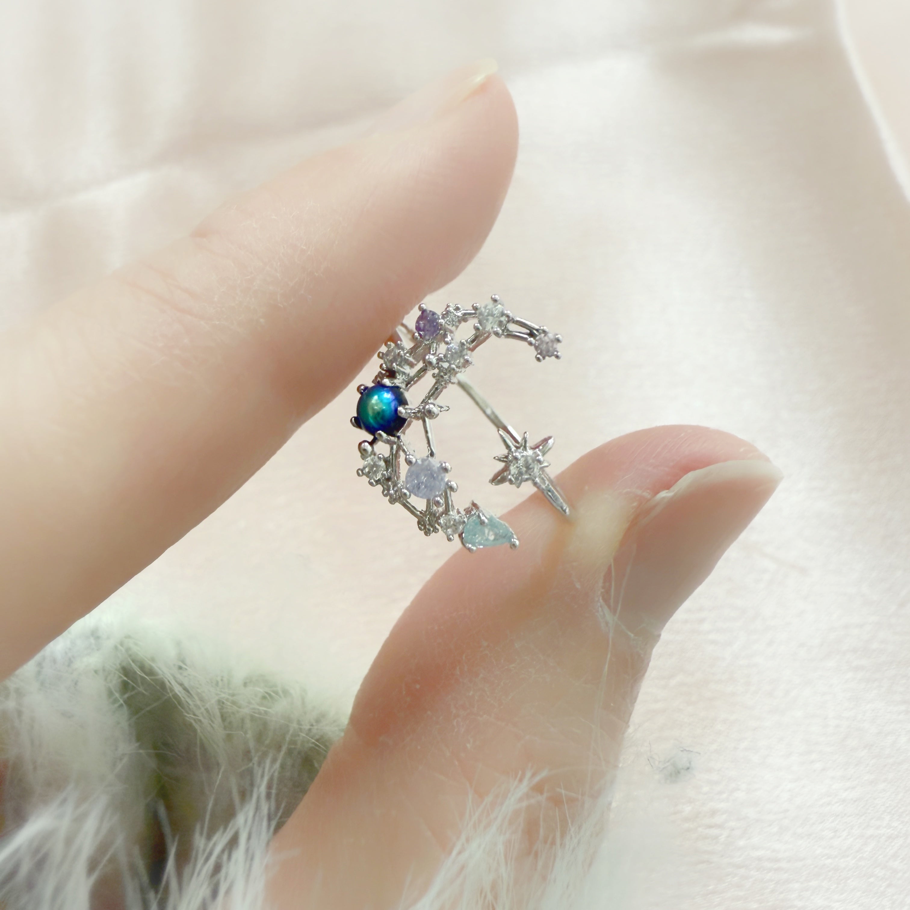 Crescent Moon And Shooting Star Ring - Sisilia Jewels